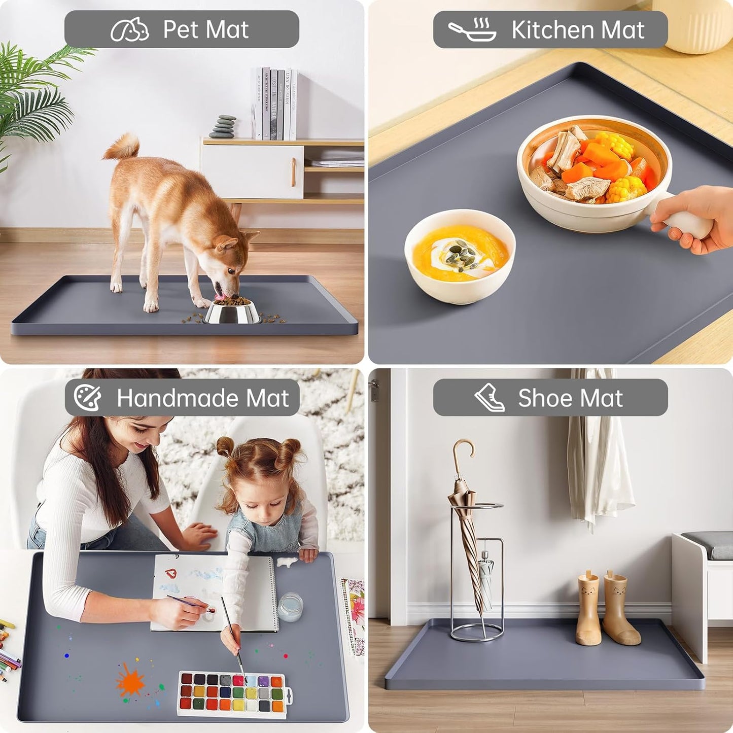 FLATO Waterproof Under Sink Mat 22" x 19" Shelf Liner for Kitchen and Bathroom, Cabinet Protector, Organizers and Storage, Flexible Silicone Drip Tray