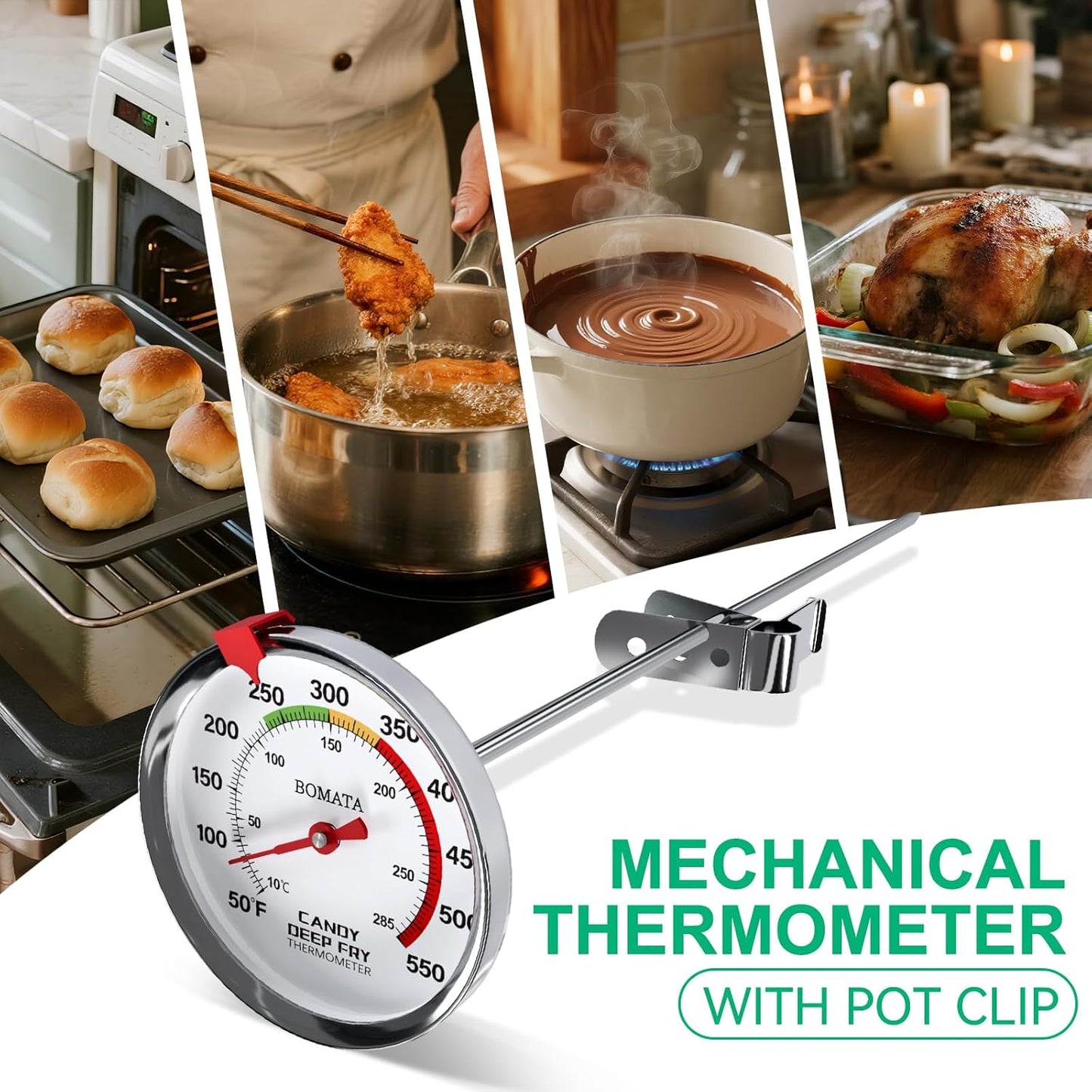 BOMATA 2-Pack Waterproof IP67 Candy Thermometers with Pot Clip, Deep Fry Oil Thermometer with Upgraded 2.5in Large Display for Cooking, Food, Turkey, BBQ, Grill... Mth400