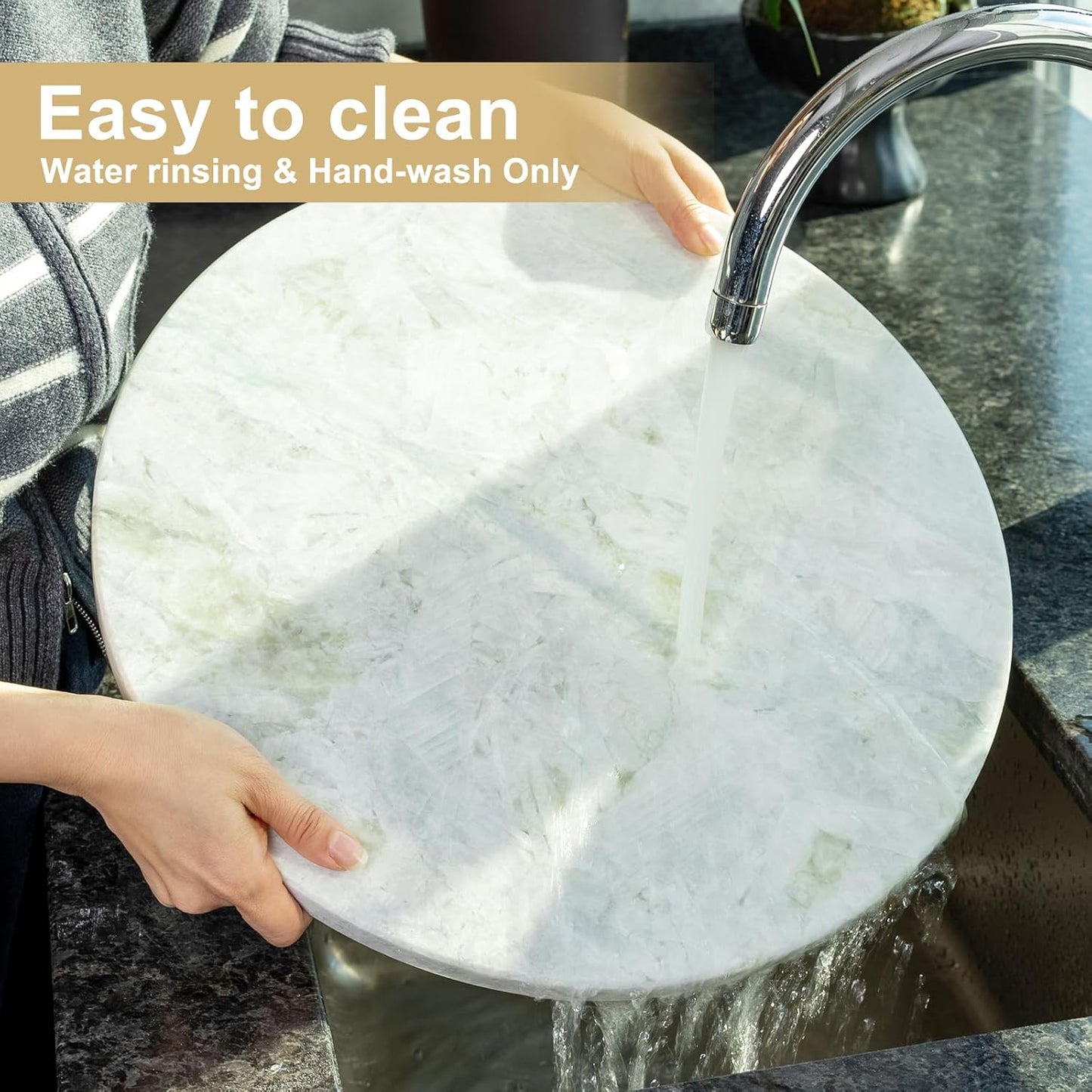 Koville Lighe Gray Marble Stone Cutting Board, Non-Stick Dough Pastry and Cutting Boards for Kitchen Counter, 16" Marble Cheese Board for Baking, Charcuterie, Trivet, Round Serving Slab for Countertop