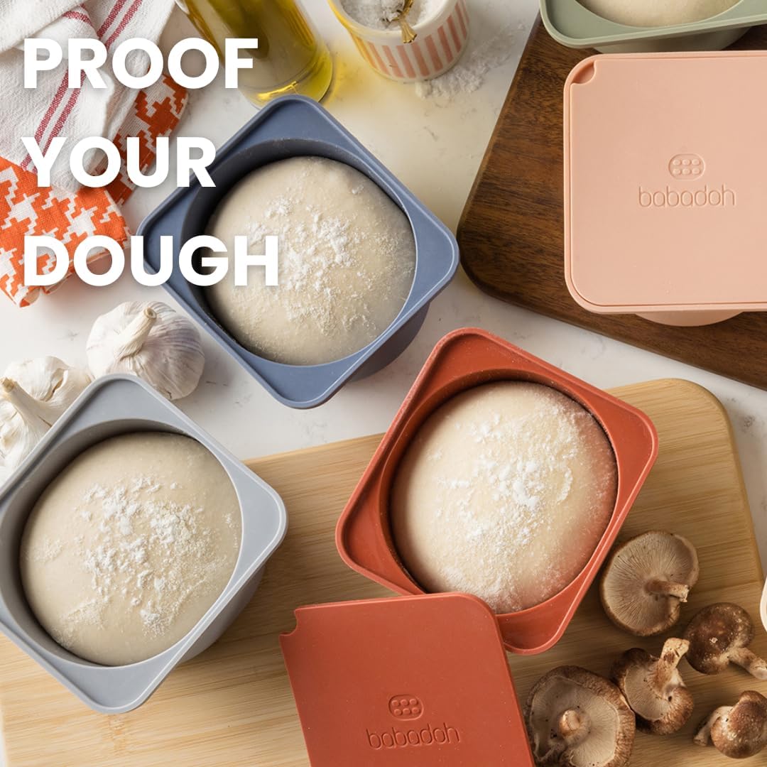 Babadoh Pizza Dough Proofing Silicone Containers with Lids | Pizza Making Accessories | Set of 6 | Multi Spice (2 Sesame, 2 Scallop, 2 Nduja) | Original Size (make 12" Pizzas)