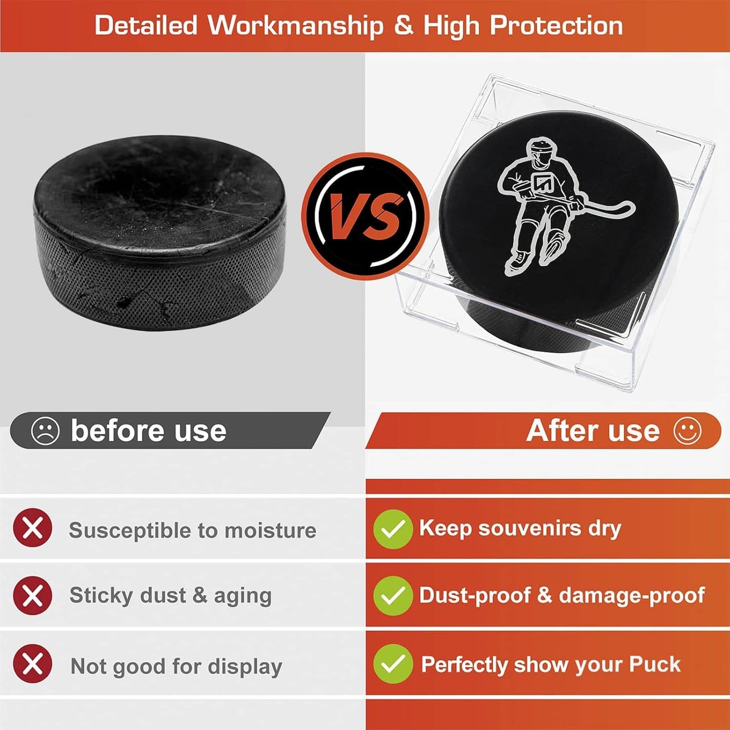 12-Count Hockey Puck Holder - Cube Square Hockey Puck Display Cases, 2-Piece Snap Clear Hockey Puck Holder, Official Size Hockey Puck Display Boxes