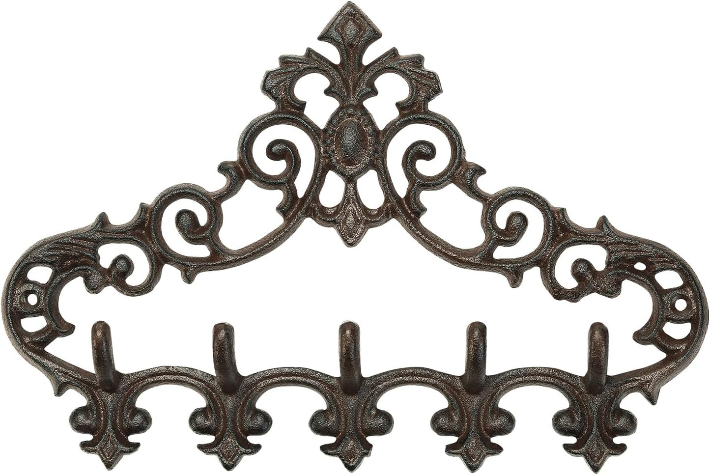 Sungmor Cast Iron Rustic Coat Hook Hanger with 5 Hooks - Practical Iron Storage Organizer/Wall Hooks Hanging Rack - Pretty Pattern Charming Wall Decor for Keys Clothes Hats