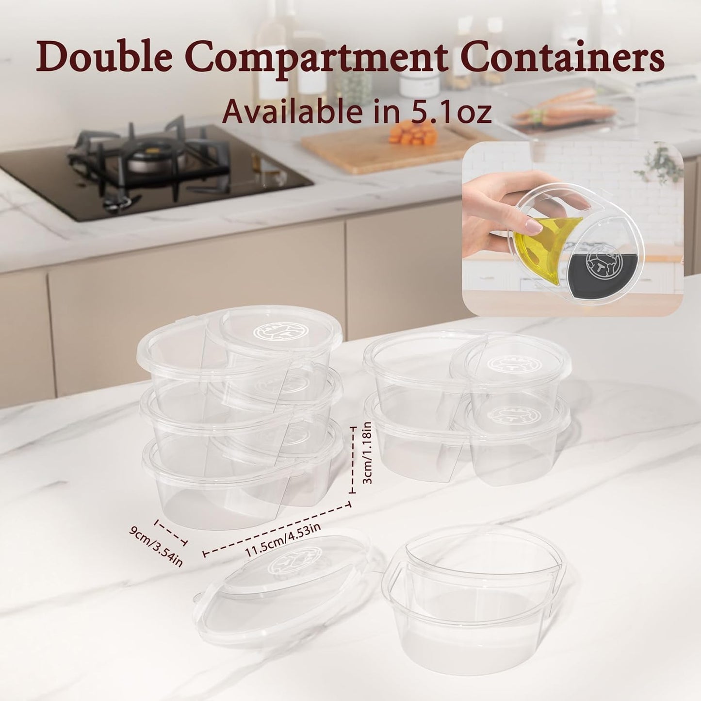 20pcs Reusable Snack Containers with Lids, 2 Compartment Snack Pack Containers for Fruits Candy Sauce Spices