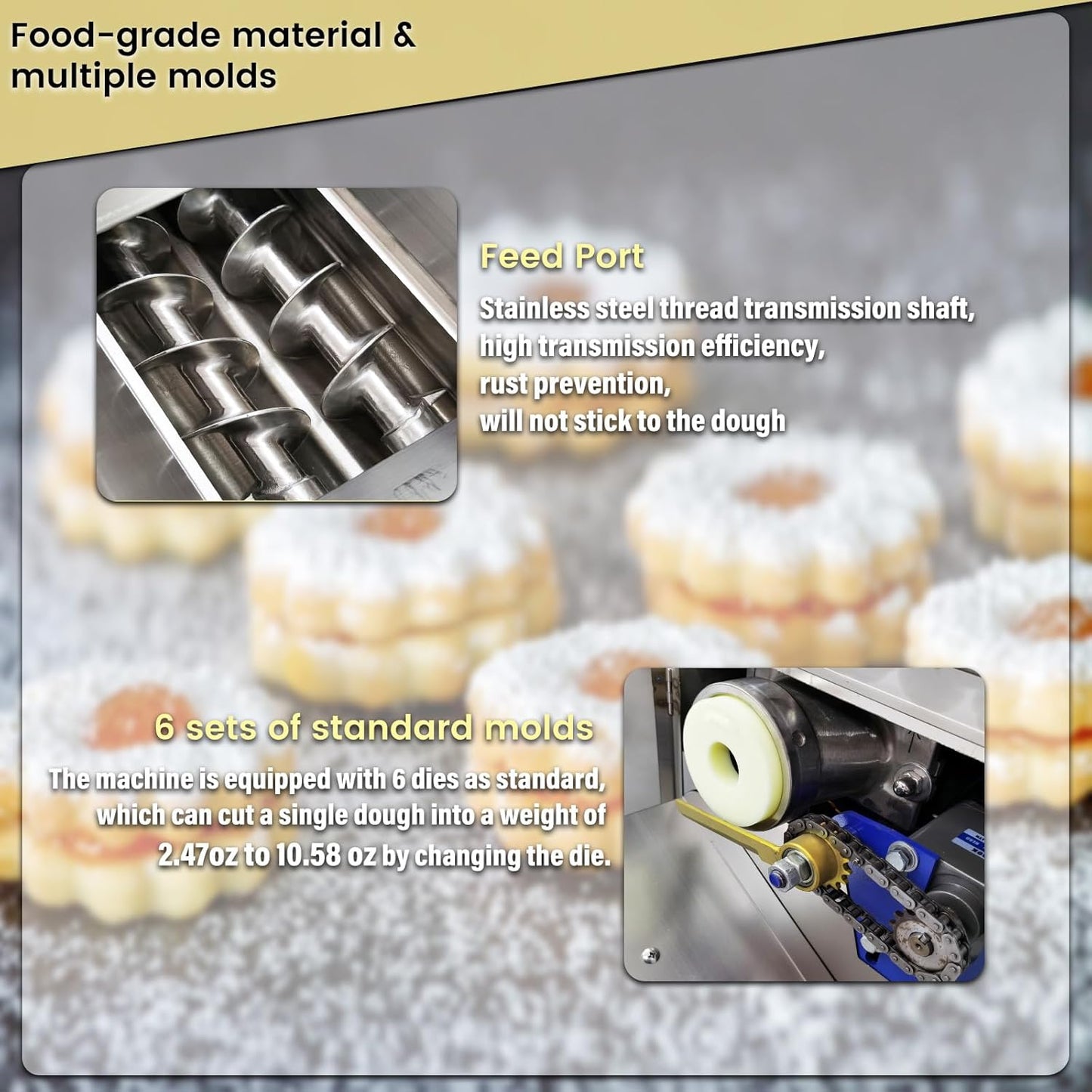 Commercial Dough Divider Multifunction Electric Dough Cutting Machine Can be Used to Process Dough 2.47oz-10.58oz(70g-300g) for Pizza, Desserts, Biscuits, etc 110V
