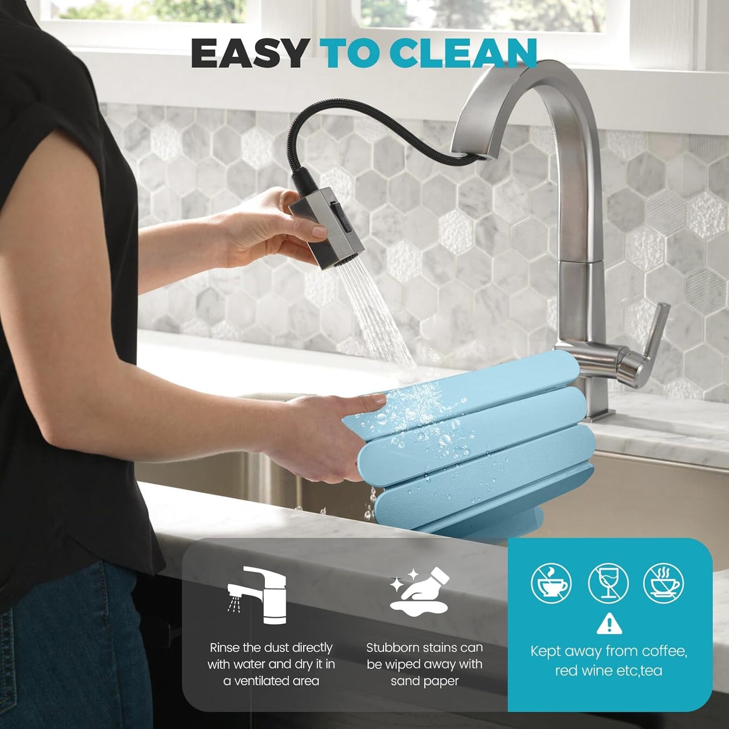 Extral Large Quick Dry Stone Drying Mat for Kitchen Counter,24"(L)x16"(W) Collapsible Eco-Friendly Absorbent Diatomaceous Earth Mat for Dishes Cups,Dish Drying Mats (Blue-Ellipse, 24x16 inch)