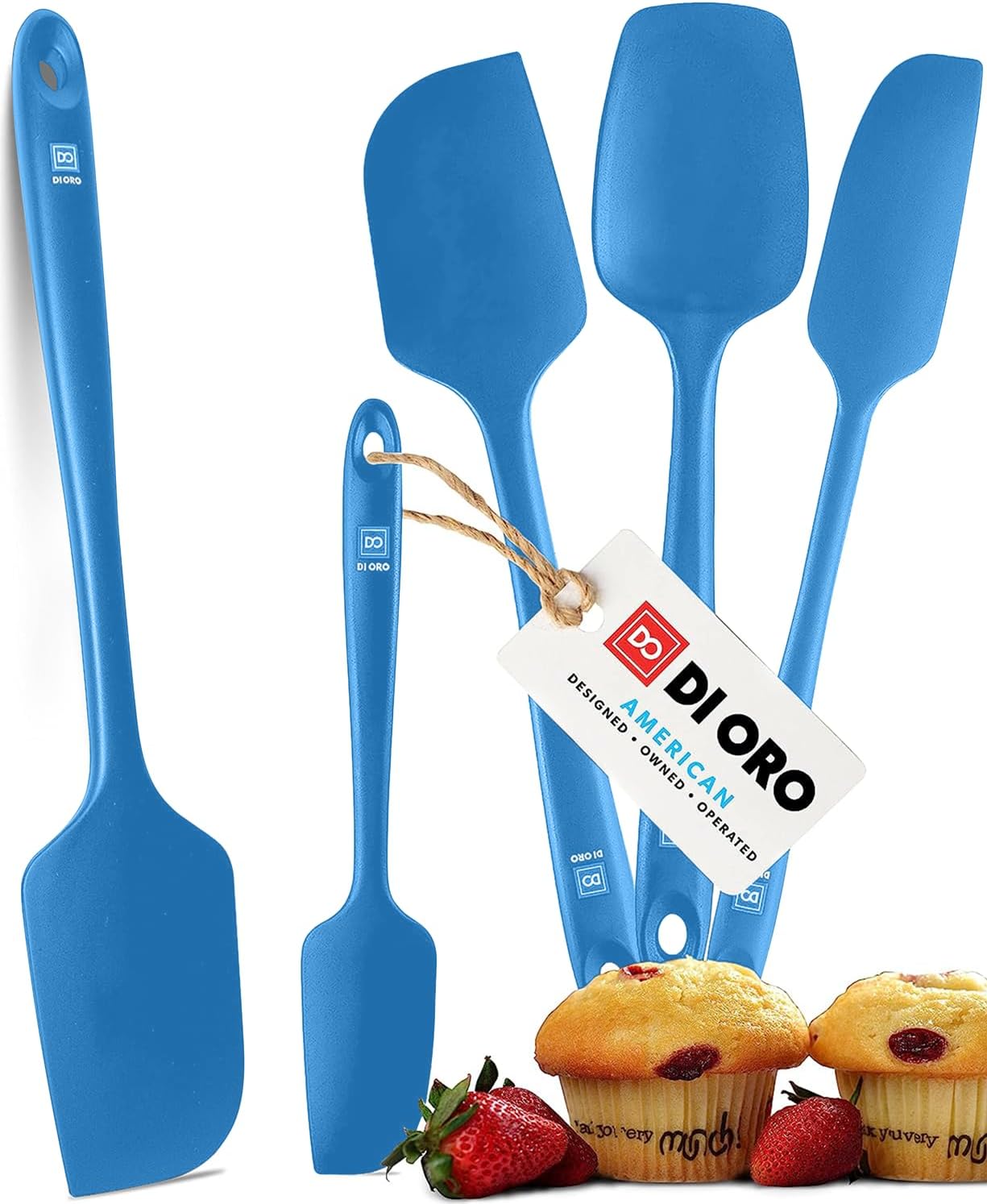 DI ORO Silicone Spatula Set - Rubber Kitchen Spatulas for Baking, Cooking, & Mixing - 600°F Heat-Resistant & BPA Free Silicone Scraper Spatulas for Nonstick Cookware - Dishwasher Safe (5pc, Blue)