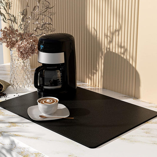 Coffee Mat 16''x24'', Dish Drying Mats for Kitchen Counter Absorbent Hide Stain Bar Mat Coffee Bar Accessories Anti Spill Mats Rubber Backed Fit Under Coffee Maker Espresso Machine Dish Rack (Black)