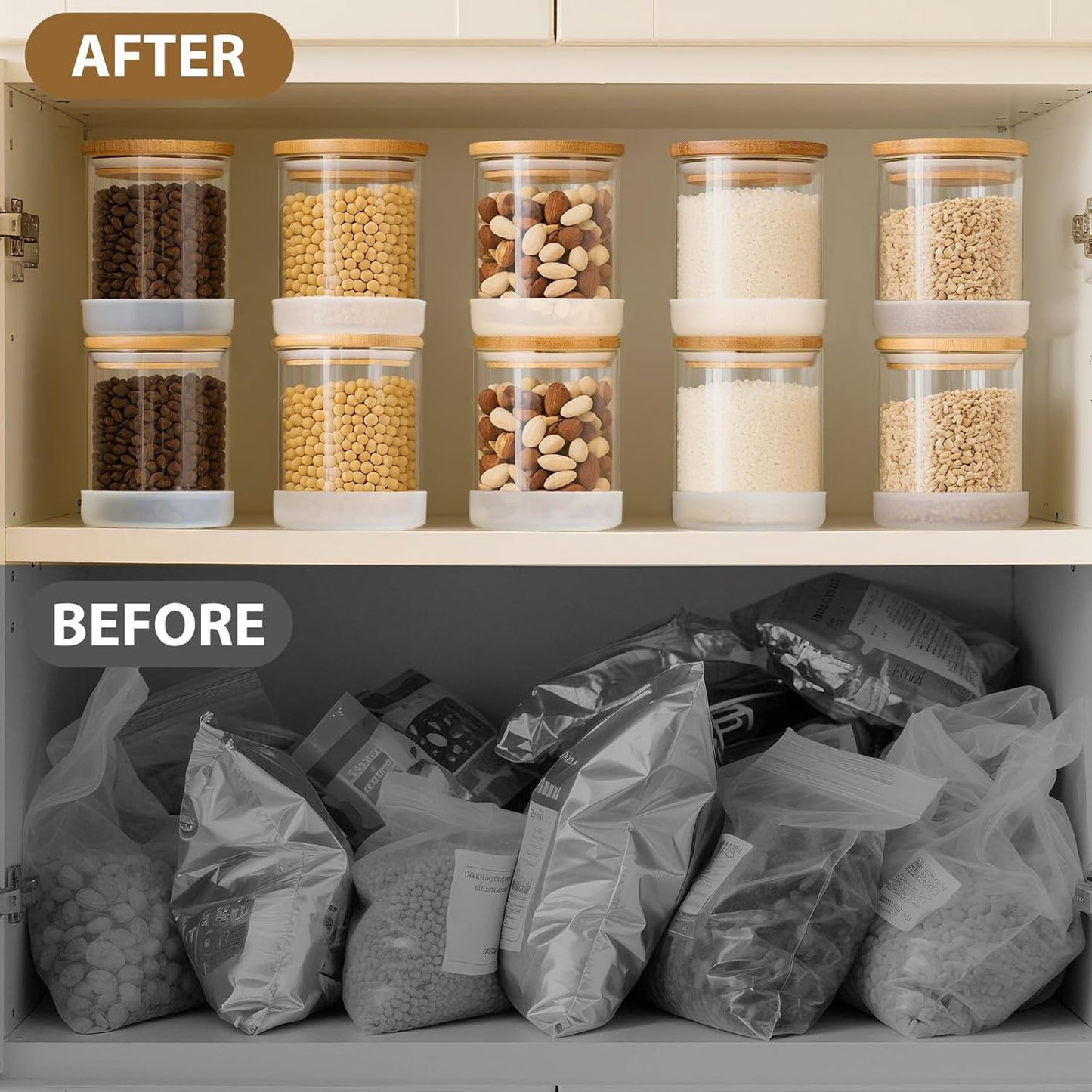 17oz Round Glass Storage Containers with Bamboo Lids – 12 Pack Small Airtight Clear Spice Jars for Pantry Organization, Kitchen Dry Food, Flour, Spice, Coffee Beans, Staples & Snacks