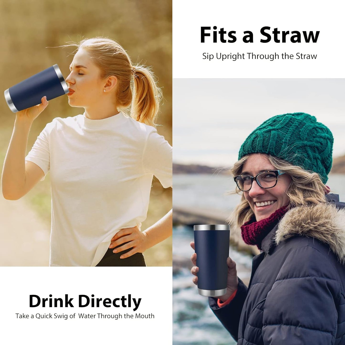 DOMICARE 20oz Stainless Steel Tumbler Bulk with Lid, Double Wall Vacuum Insulated Travel Mug, Powder Coated Coffee Cup (Powder Navy, 8)