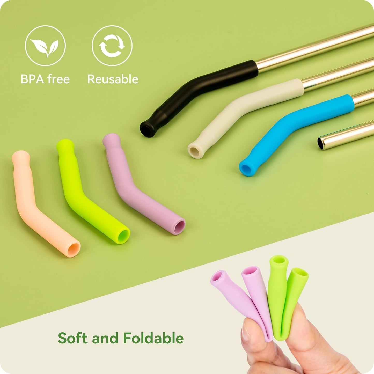 Snowfall Metal Straw for Stanley 40 OZ Cup, Long Reusable Stainless Steel Drinking Straws with Silicone Tip for Simple Modern 40 OZTumbler (Apple Green)