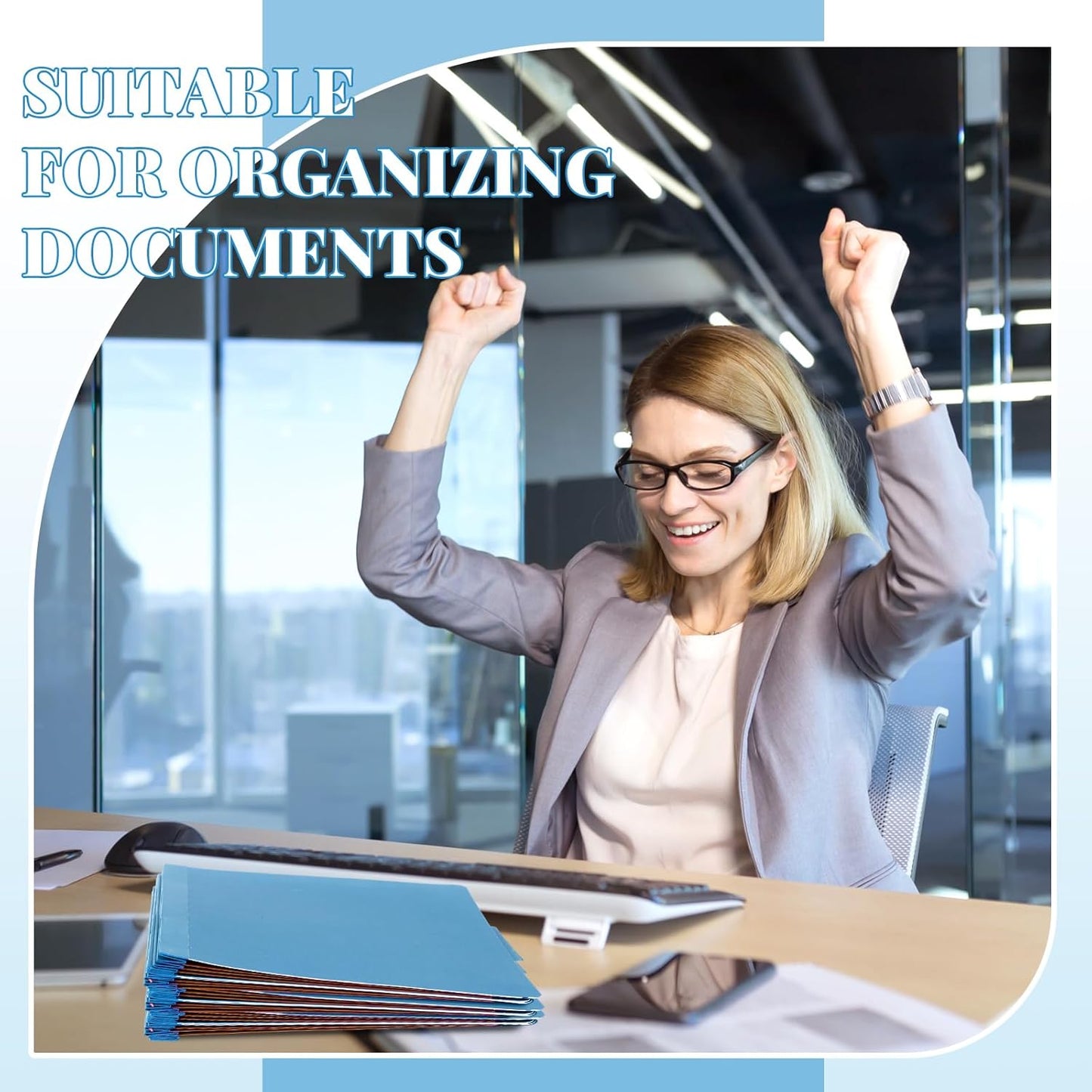 48 Pcs Classification Folders Letter Size, Back to School Supply for Teacher, Student, 3 Dividers Pressboard File Folder Bulk with 2 Fasteners, 3.5 Inch Expanding File Organizer (Blue)