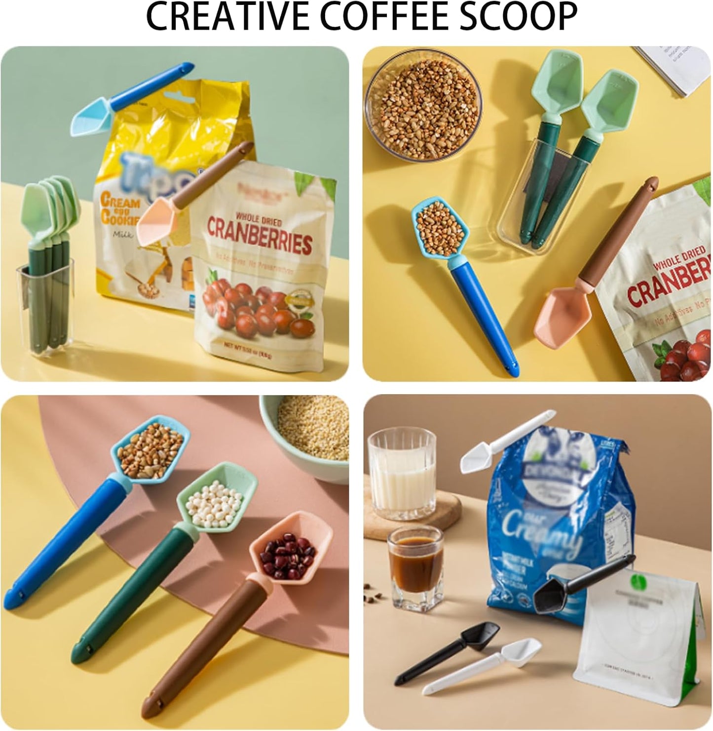 2 SET of 8 PCS Multi-functional sealing clip with measuring spoon Magnetic Coffee Measuring Spoon Sealing Clips with Wall Container Mount, PP materia, Deep Bowl Design (Blue)