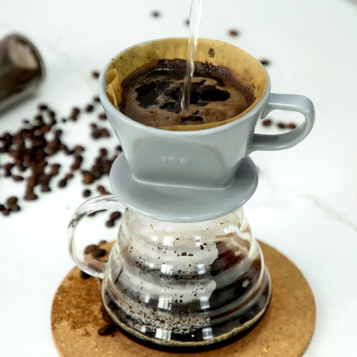 Pour Over Ceramic - Coffee Dripper Ceramic Coffee Maker with 3 Holes Flat Bottom, Porcelain Slow Filter Cone for Travel, Camping, Office, Home, Coffee Maker Brew…