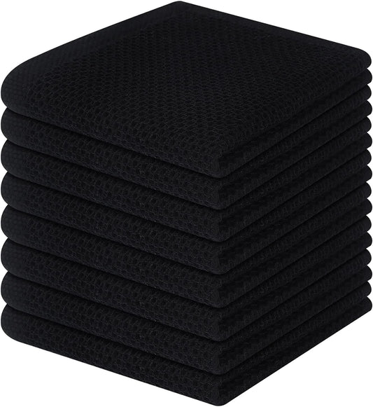 Homaxy 100% Cotton Waffle Weave Kitchen Dish Cloths, Ultra Soft Absorbent Quick Drying Dish Towels, 12 x 12 Inches, 8-Pack, Black