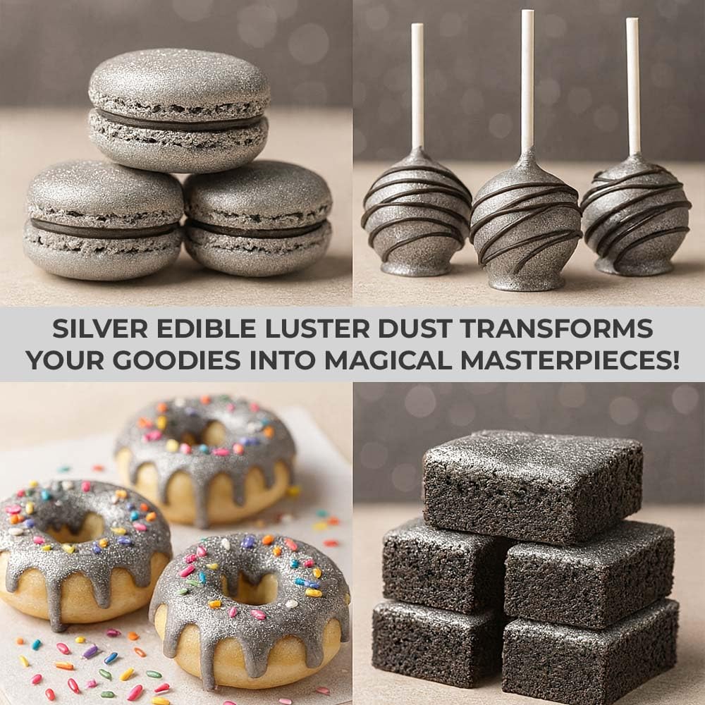 Bulk (20g) Silver Luster Dust Edible Glitter for Cocktails | Premium Edible Silver Luster Dust for Cake Decorations - Edible Glitter for Drinks Cupcakes Cookies Cakes Food Paint