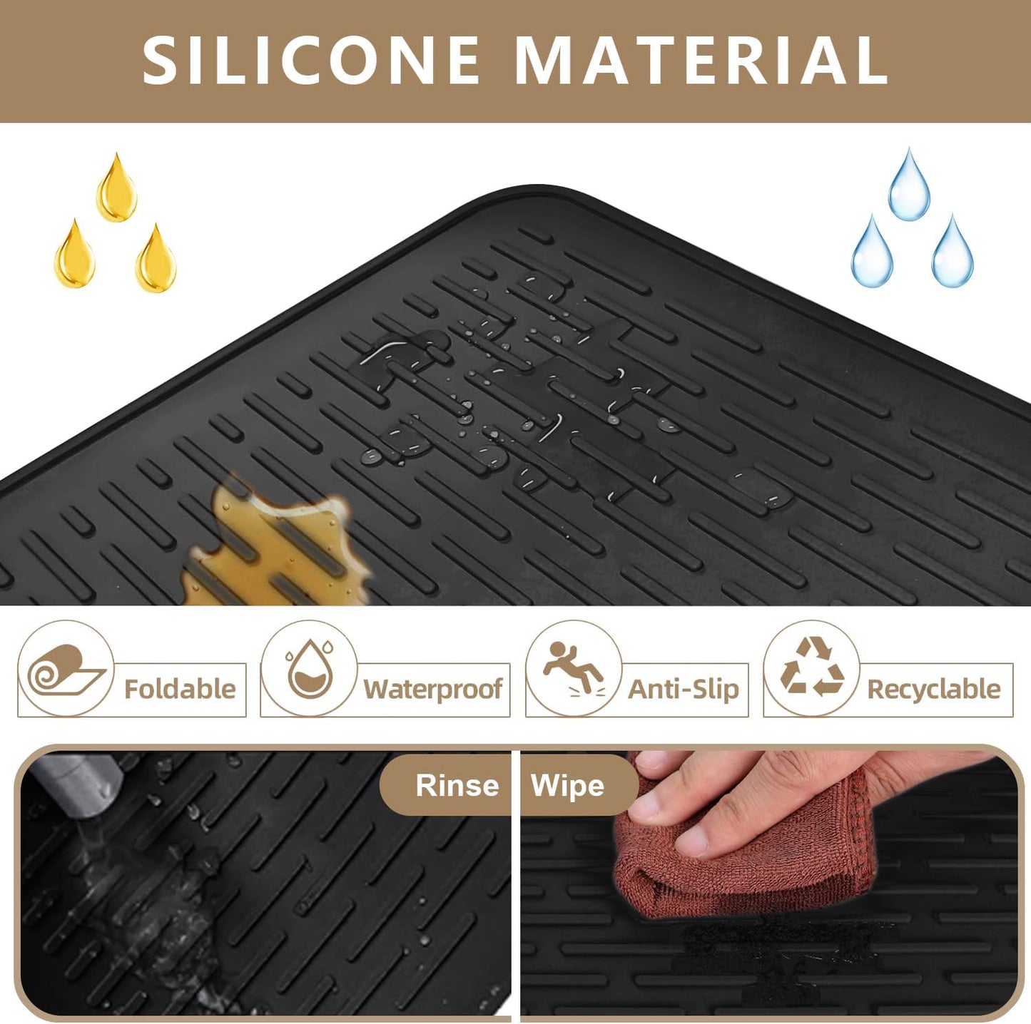 Golener Silicone Large Dish Drying Mat - 28" x 20" Stove Top Protector for Electric Stove, Food Grade, Foldable, Easy Clean, Heat-Resistant Mat for Glass Cooktop, Black