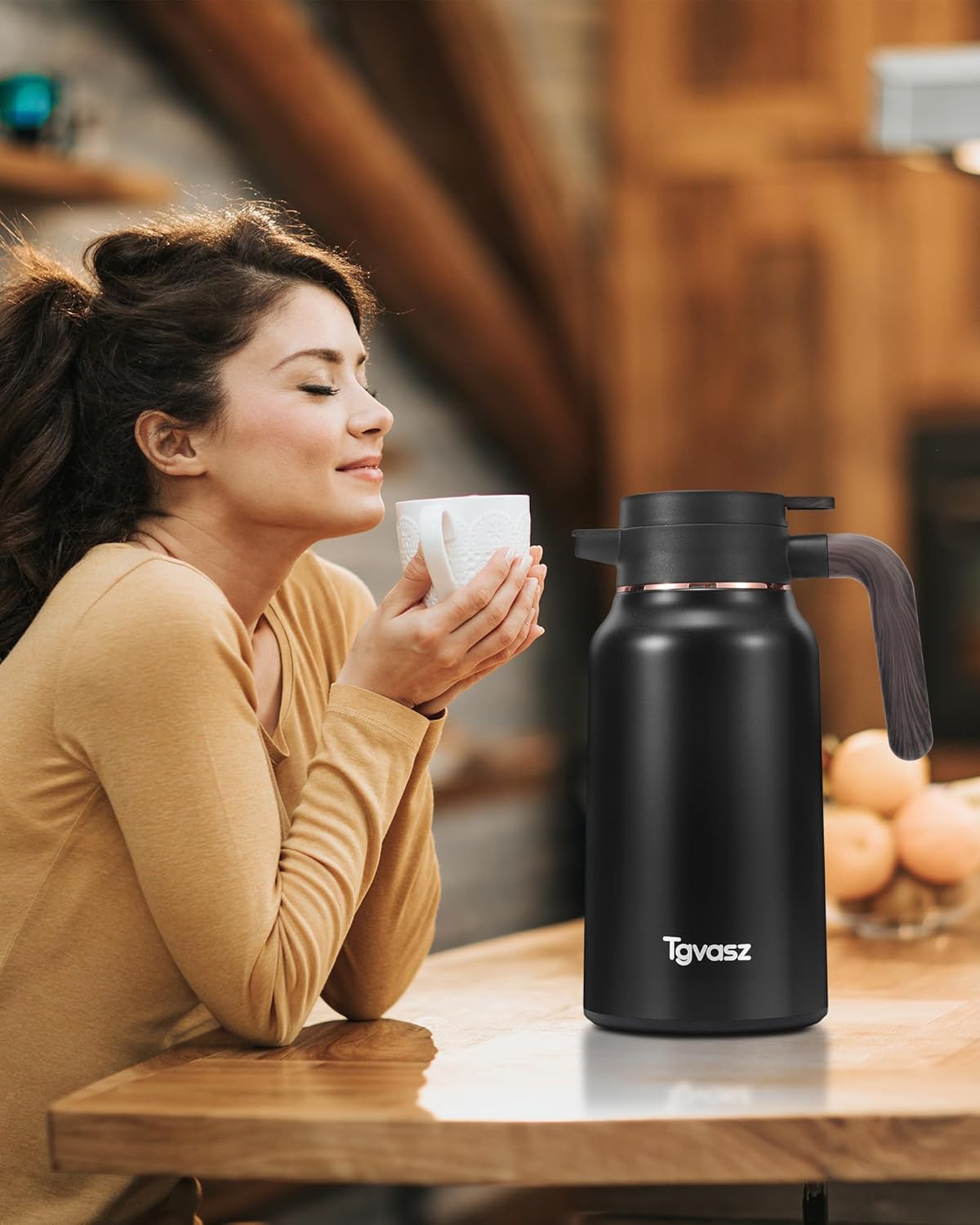 34 Oz Carafes for Hot Liquid, Stainless Steel Insulated Vacuum Thermal Coffee Carafes For Keeping Hot, 1 Liter Coffee Dispenser（Black)