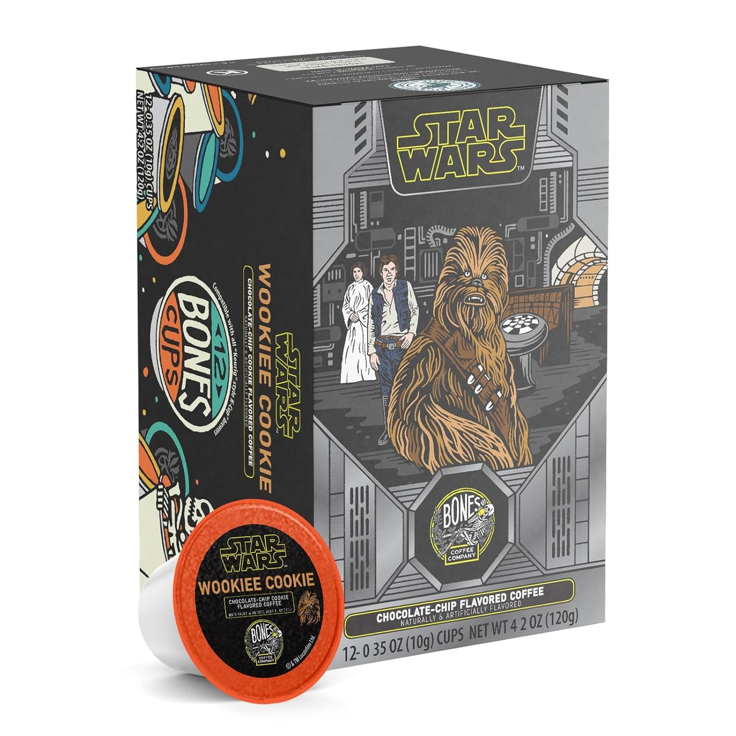 Bones Coffee Company Star Wars Wookiee Cookie, Chocolate Chip Cookie Flavored Coffee Pods, Low Acid Medium Roast Single-Serve Bones Cups For 1.0 & 2.0 Capsule Brewers Coffee Maker, 12 Count