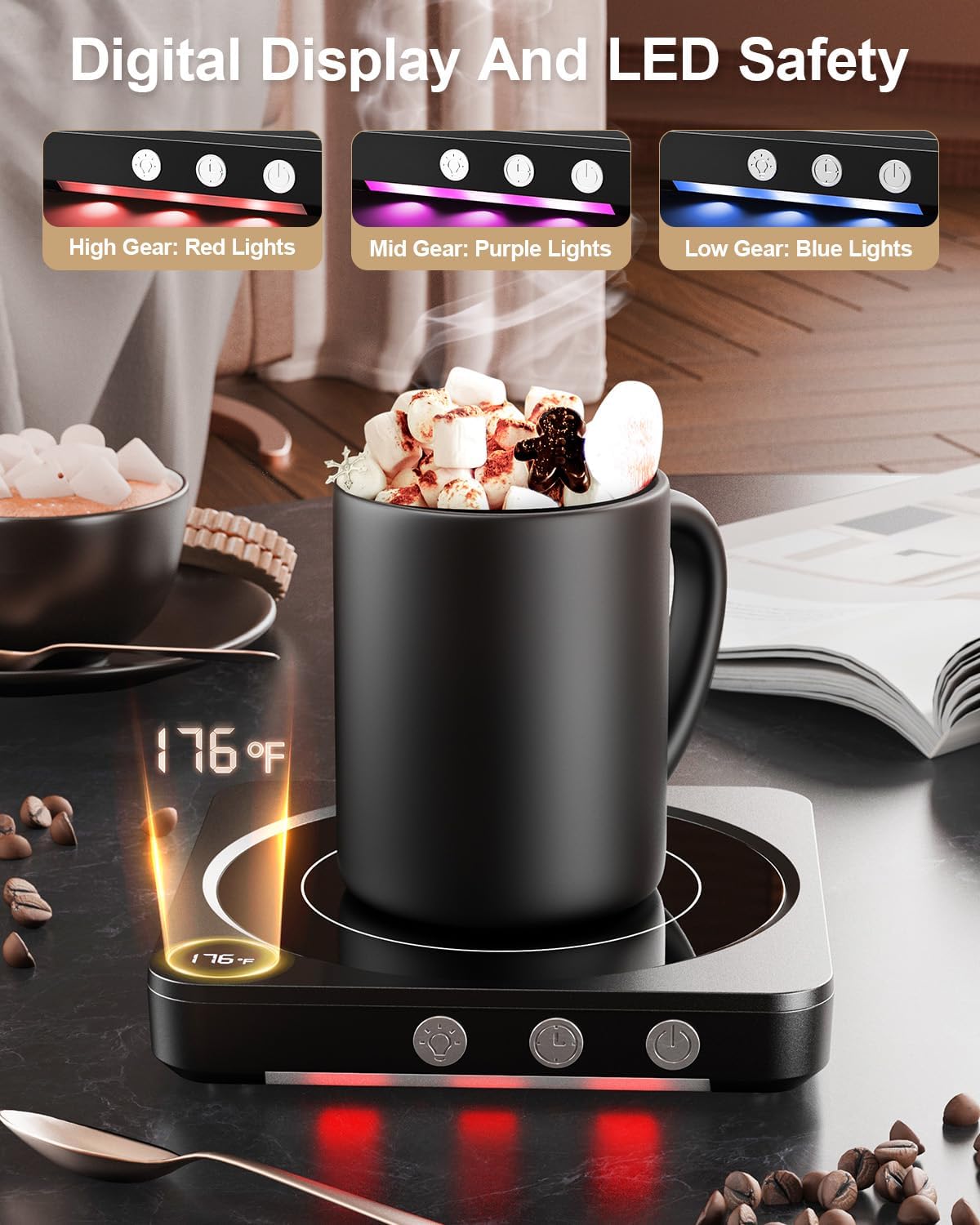 Mug Warmer - 36W Coffee Mug Warmer for Desk with Temperature Display, 2-12Hrs Auto Shut Off, Smart Candle Warmer - Ideal Coffee Gifts Accessories Keep Beverages Coffee Warmer (Black)