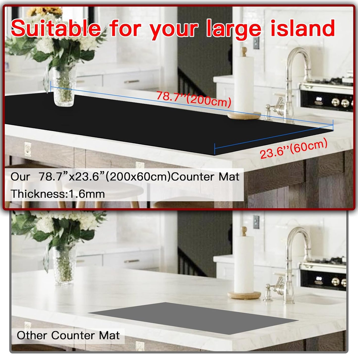 78.7”x23.6”(200cmx60cm) Heat Resistant Mat for Countertop, Silicone Mats for Kitchen Counter, Extra Large Counter Mat, Nonslip Mats for Crafts Countertop Protector, Black