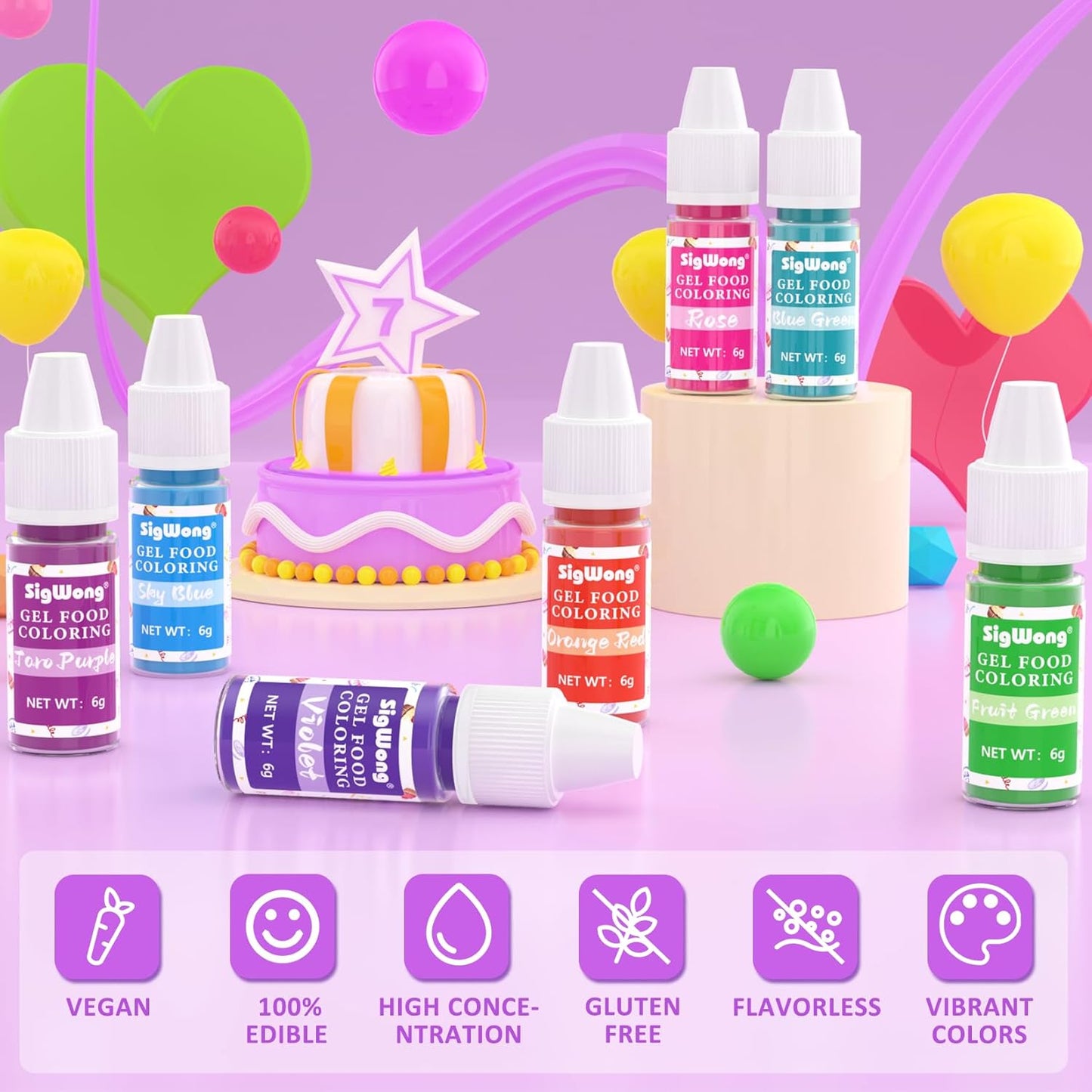 Gel Food Coloring - 15 Colors Flavorless Gel Based Food Color Dye, Vibrant Edible Concentrated Food Coloring for Cake Cookie Decorating, Easter Egg, Icing, Fondant, Baking, Macaron (6g/Bottle) - Vegan