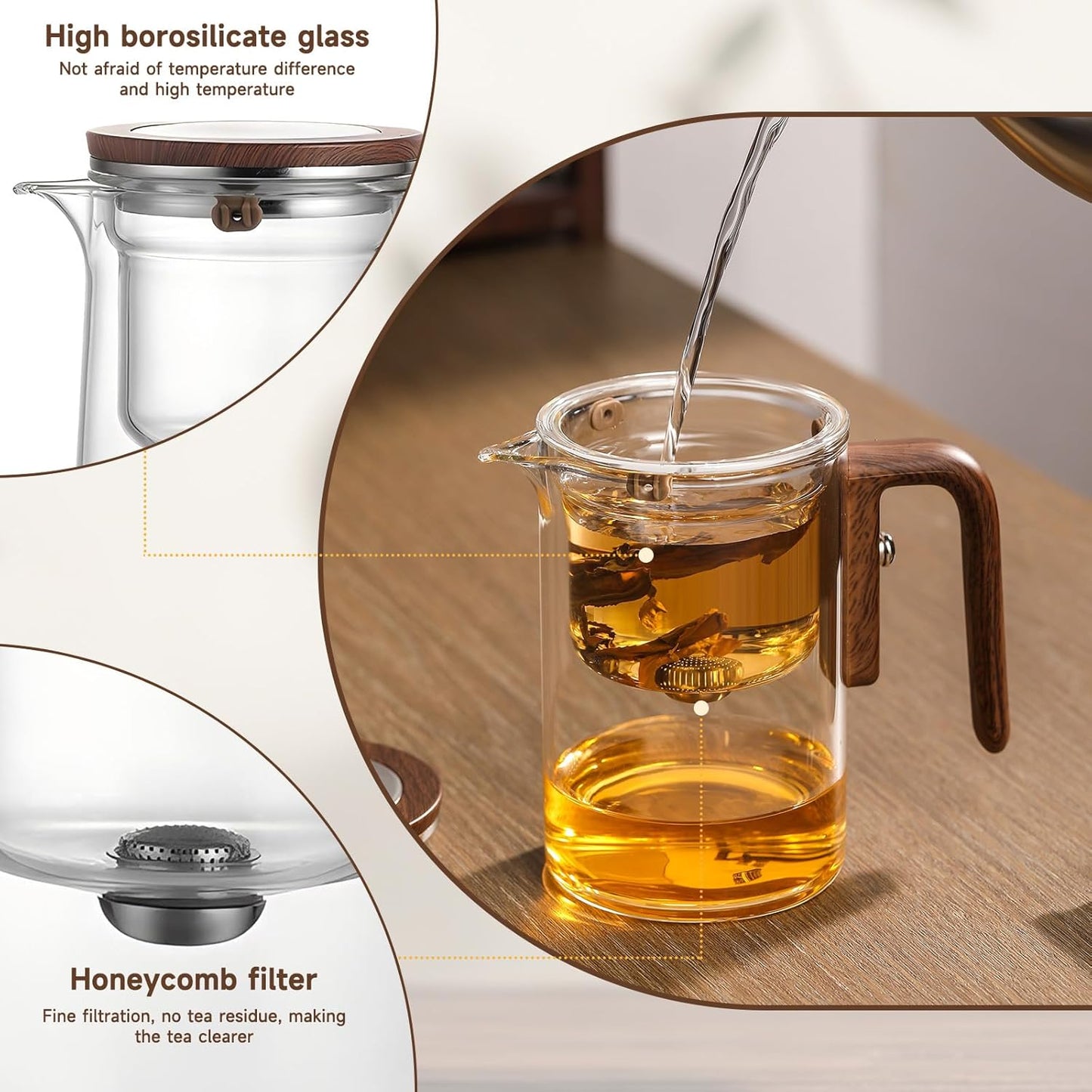 Enchanti Tea Pot, Magic Glass Teapot with Strainer,Magnetic Water Separation with Infuser -600ML/20.3oz
