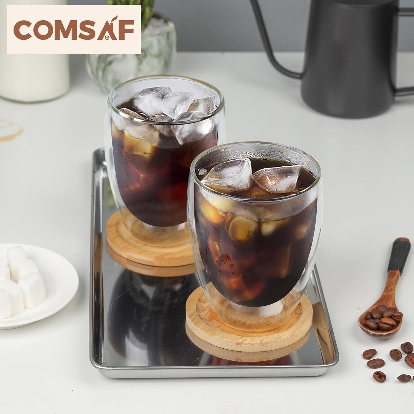 ComSaf glass coffee cups 12 oz, latte cup Set of 2, Double Walled Glass Coffee Mugs, clear coffee mug for Americano, Lungo, Mocha, Machiato,Cappuccino, Ideal Gift for Christmas, Birthday