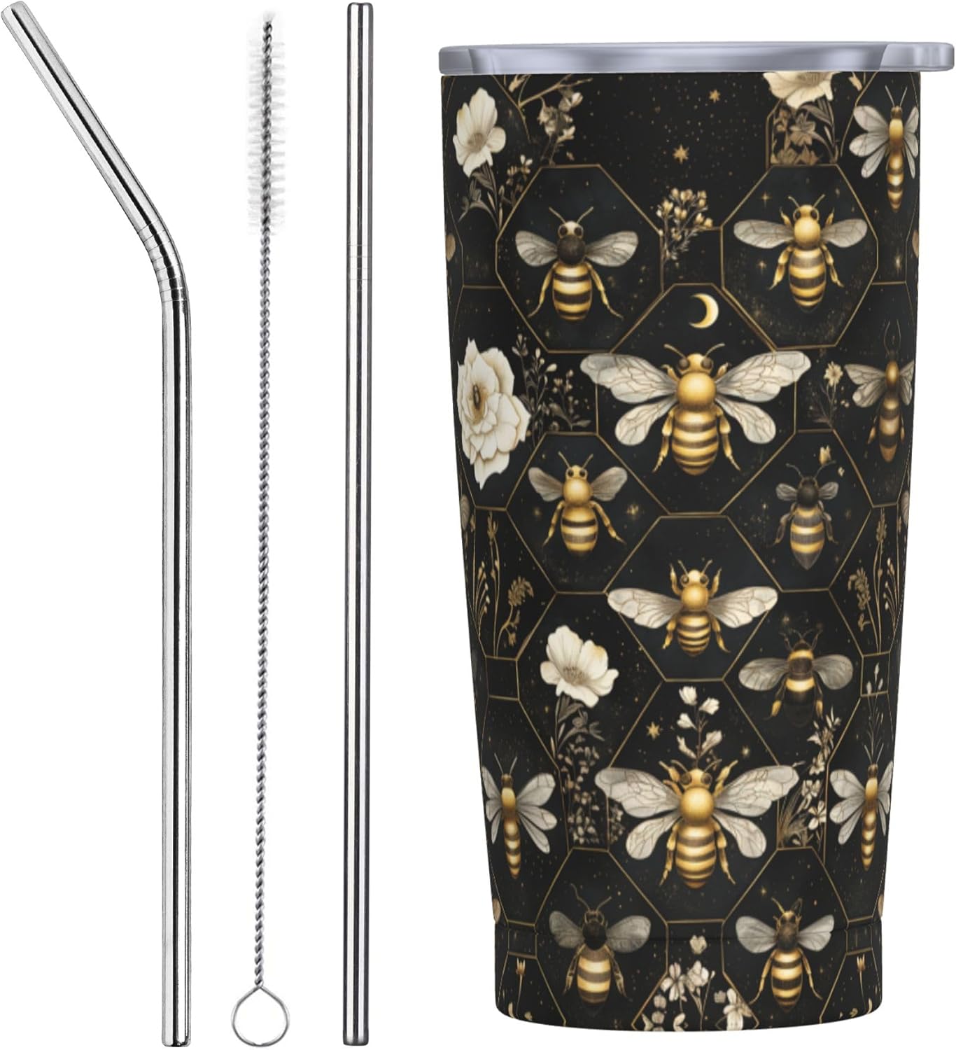 Bee Tumbler with Lid and Straw 20oz Coffee Tumblers Leakproof Stainless Steel Travel Mug Vacuum Insulated Cup for Iced and Hot