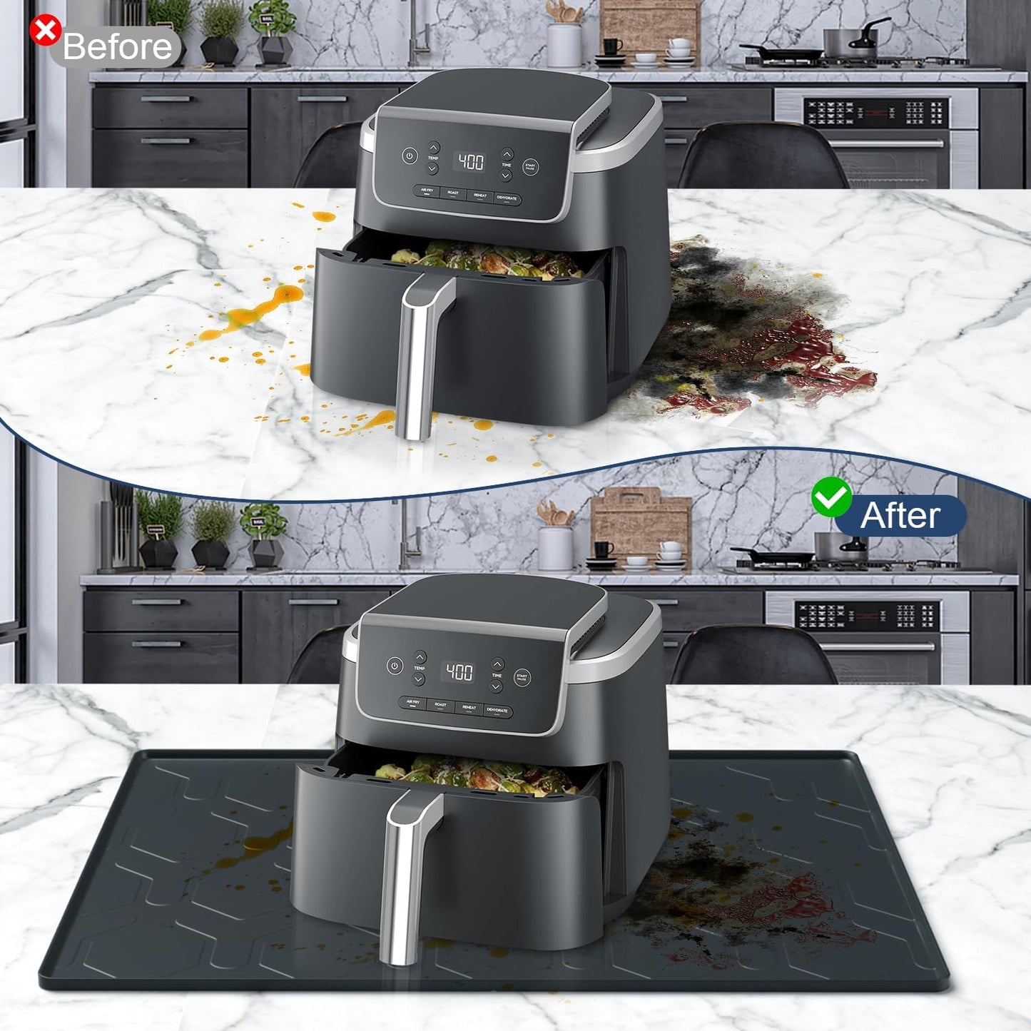 17.7"x14" Silicone Coffee Bar Mat, Non-Slip Hot Pad, Countertop Protector for Air Fryers, Microwaves, Coffee Makers, Compatible with Ninja, Cosori, Chefman, Toshiba