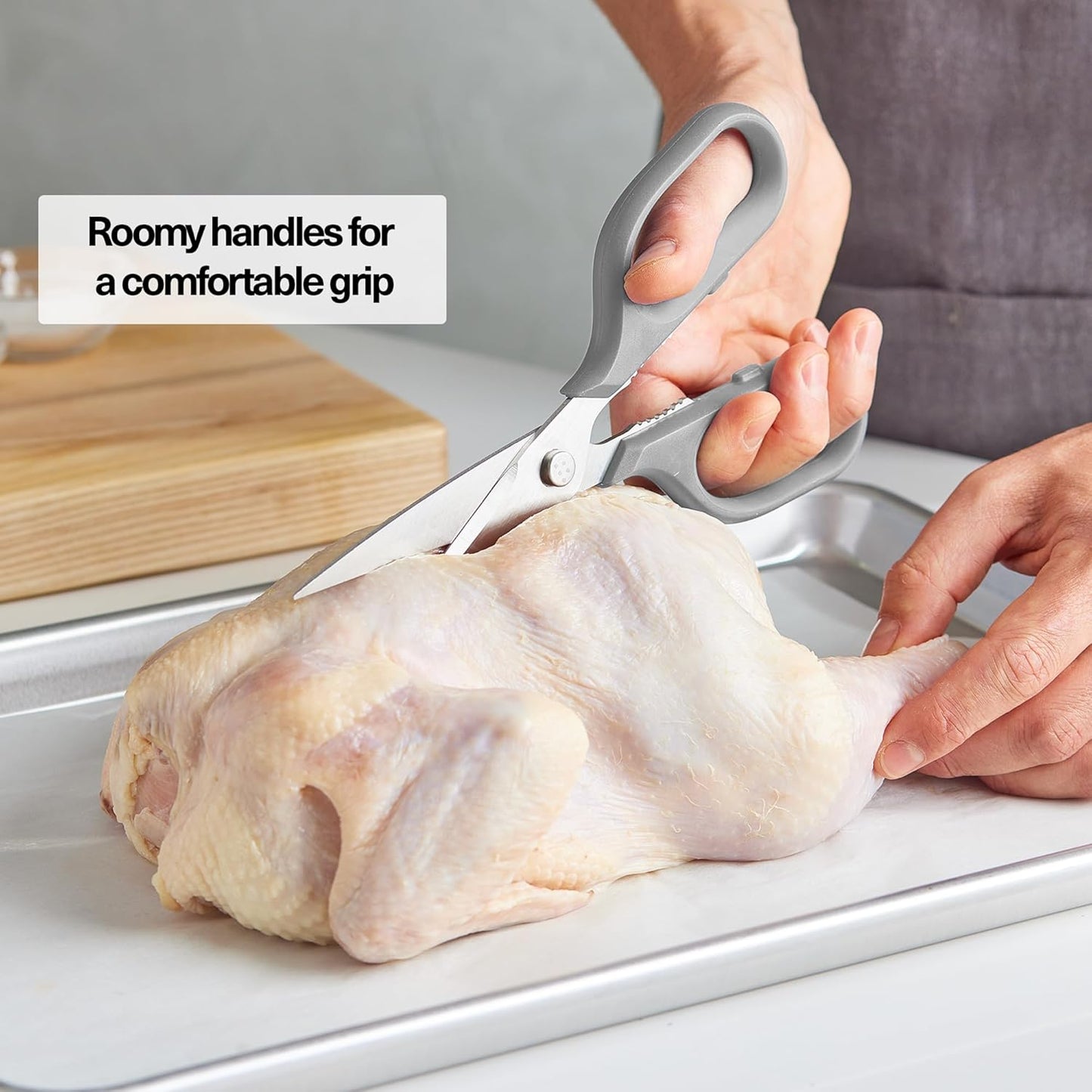 Misen Heavy Duty Kitchen Shears - Stainless Steel, Versatile and Easy Clean Scissors for Meat, Herbs and Veggies - Ambidextrous Comfort Handle - Professional Grade - Gray