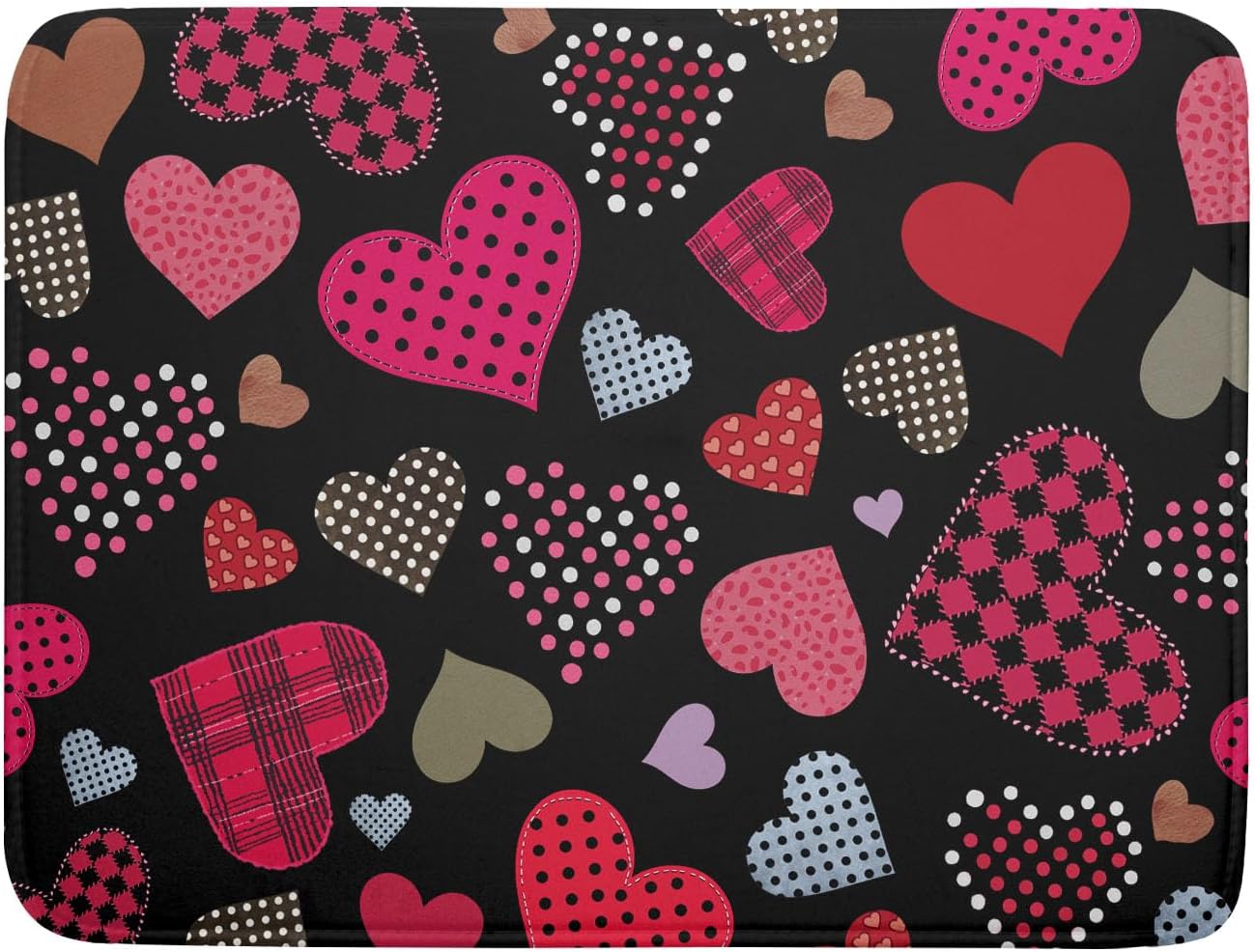 Happy Valentine's Day Black Dish Drying Mat for Kitchen Counter,Pink Love Heart Drying Mat 18 x 24 Inch with High Absorbent Microfiber Drainer Mat for Coffee Bar