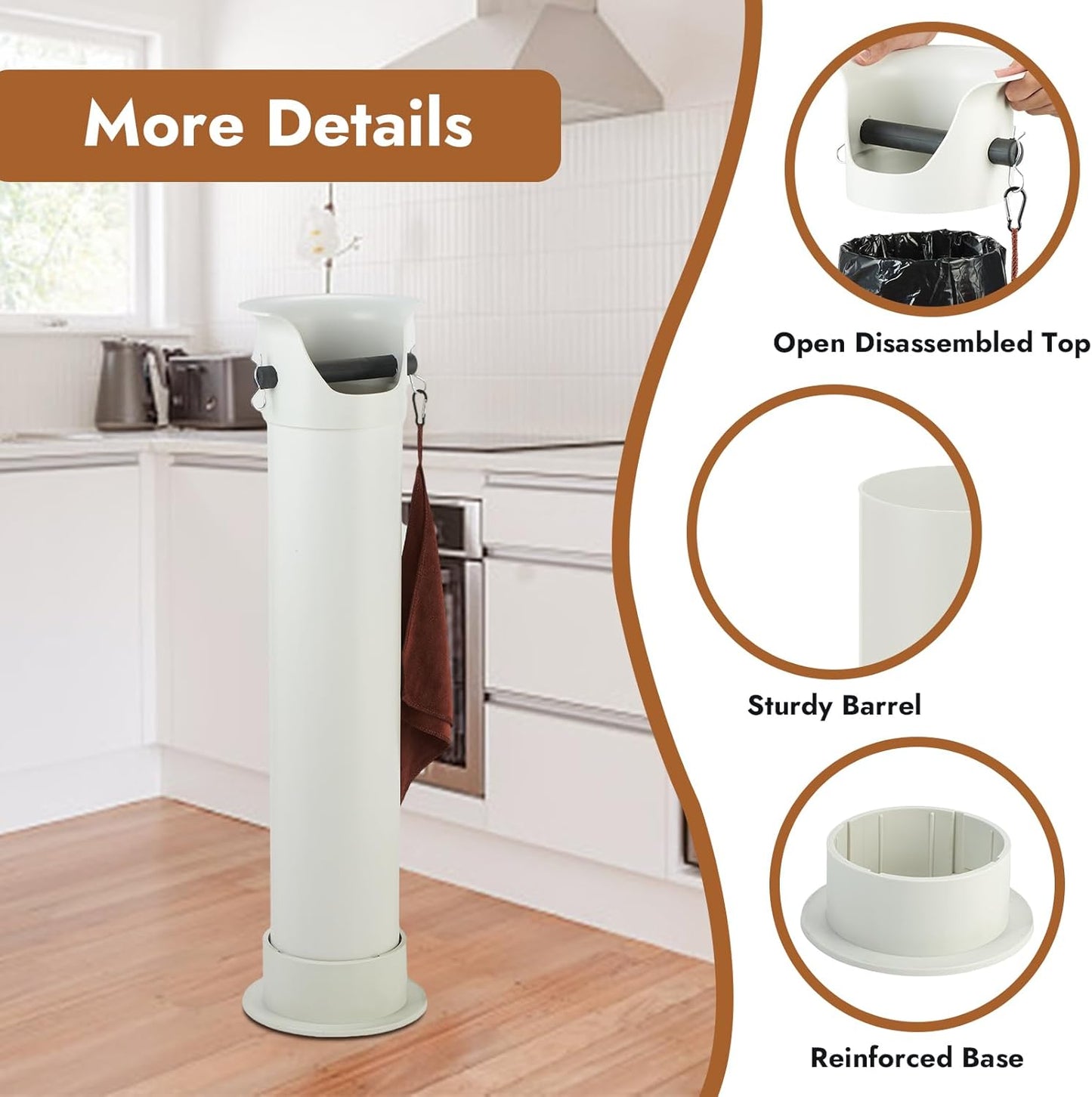 CURTA Espresso Coffee Knock Box with Garbage Bags(30Pcs), Commercial Knock Box for Coffee Grounds, Coffee Shop Kitchen Bar, White, Extra Large Collection Dump Bin