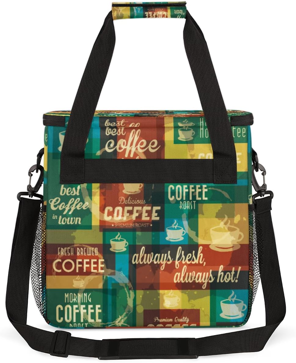 Rainbow Coffee Coffee Maker Carring Bag Coffee Typographic Travel Carrying Storage Tote Bag Compatible with Keurig K-Mini or K-Mini Plus Portable Single Serve Coffee Brewer Case with Pockets for K-cup Pods