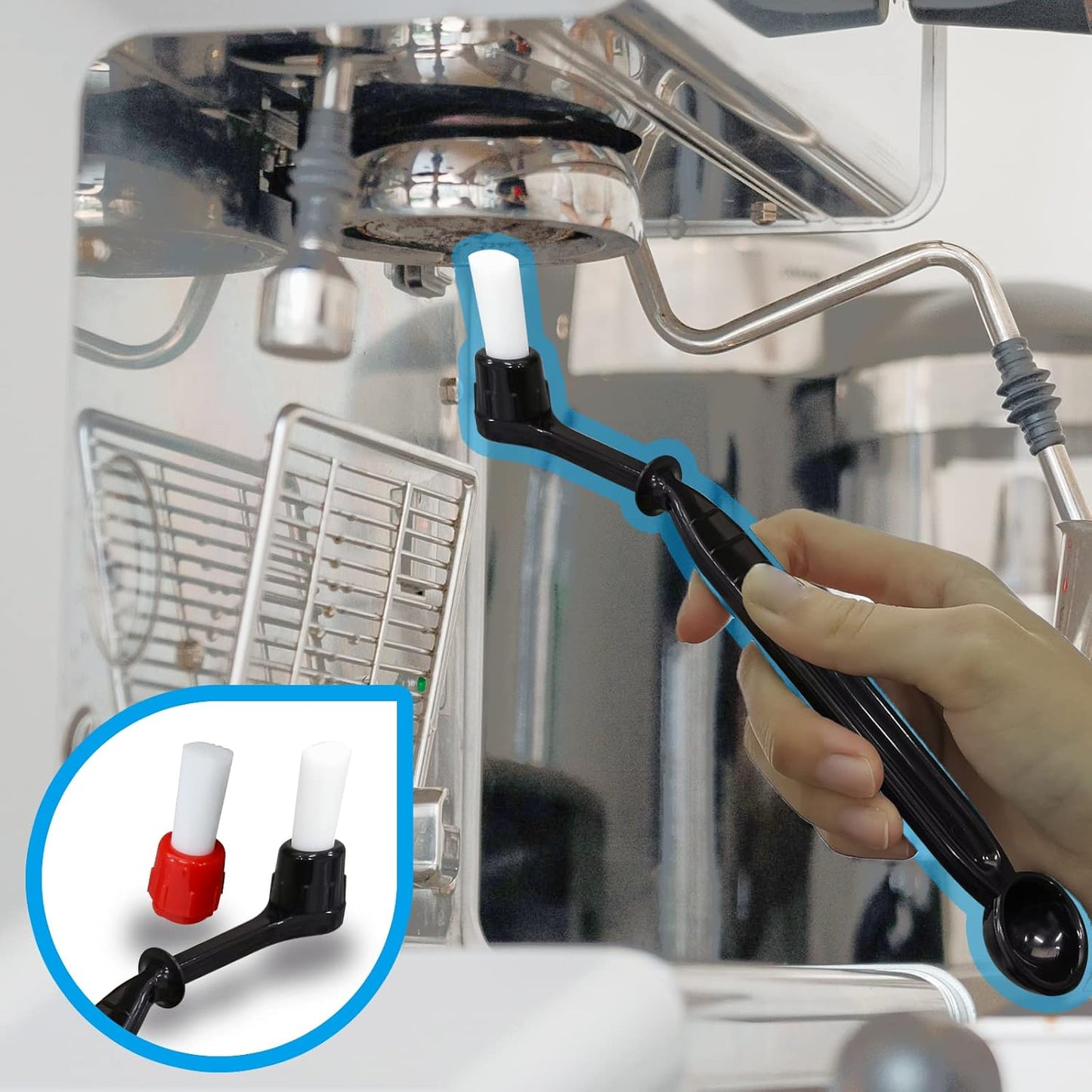 7 Pcs Coffee Machine Cleaning Brush, Espresso Machine Brush with Detachable Head, Wooden Plastic Brush with Bristles for Grinder, Plastic Spoon with Brush & 2Pcs Espresso Steam Wand Brushes