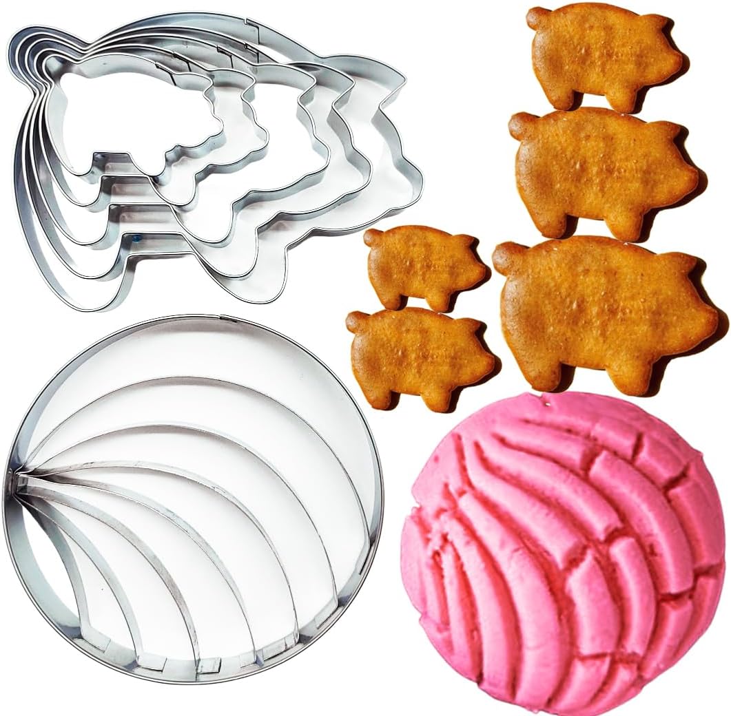 Doczen Concha Cutter & Pig Cookie Cutter Set for Mexican Cookbook Fans - Create Authentic Pan Dulce & Pastries to Pair with Mexicano Hot Chocolate - Cortadores para Conchas y Marranitos
