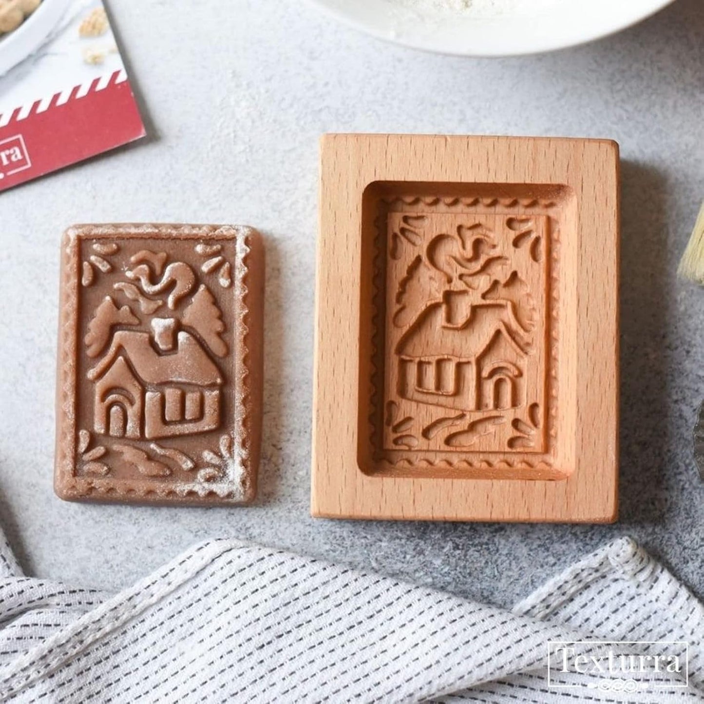 MOTEERLLU Wooden Cookie Molds Baking, Wood Cookie Stamp Cutter Carved Biscuit Embossing Gingerbread Mold