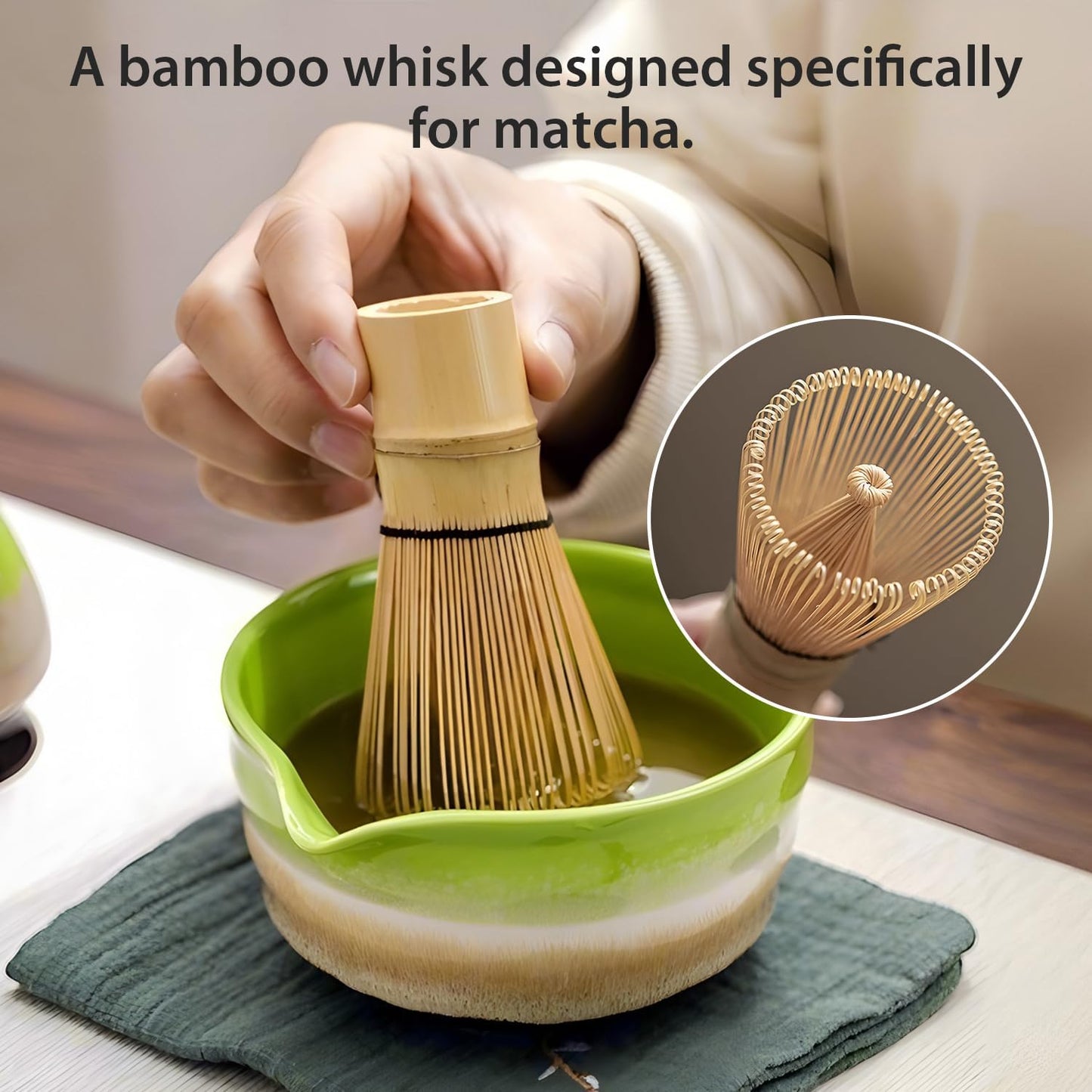 Matcha Whisk Set Ceramic Matcha Set Includes Matcha Bowl Matcha Whisk and Holder, Bamboo Scoop, Sifter, 5 Pcs Matcha Kit for Matcha Lovers