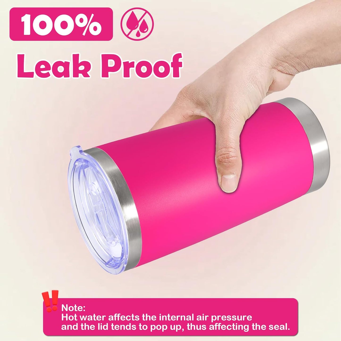 20oz Tumbler Stainless Steel Tumbler Cup with Lid Vacuum Insulated Double Wall Travel Mug, Durable Powder Coated Travel Coffee Tumbler Mug for Hot & Cold Drinks, Hot Pink,1 Pack