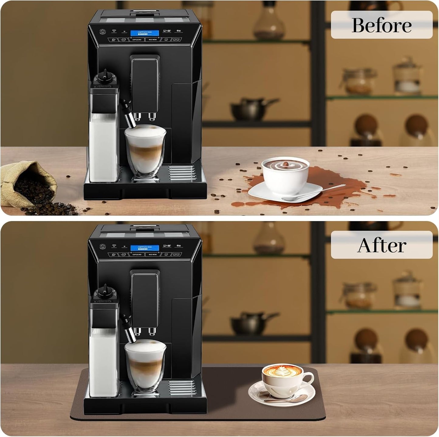 Bloss Absorbent Coffee Mat, Dish Drying Mat for Kitchen Counter Coffee Bar Accessories Espresso Machine, Dish Drainer/Home Improvement(16.1"x24.1", Brown)