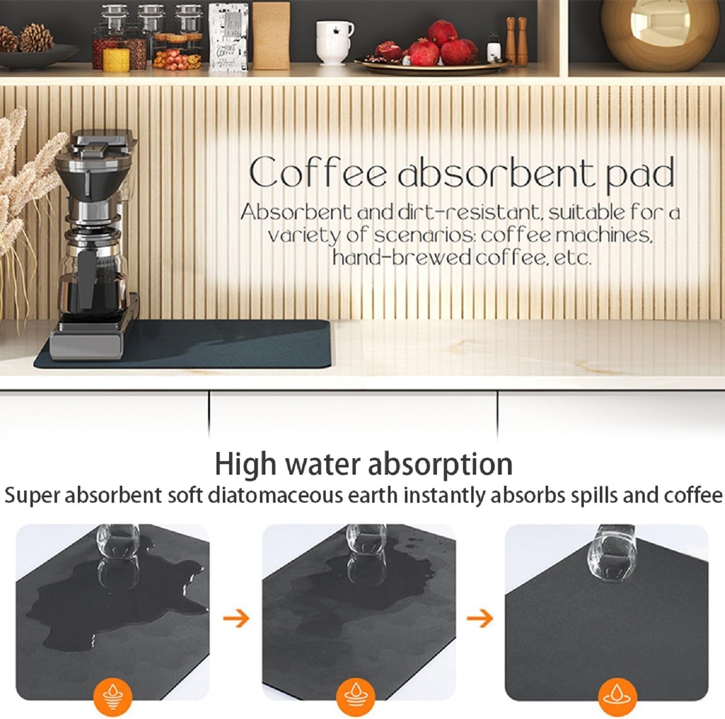Coffee Mat 15.7*19.7 Inch, 50*40cm Dish Drying Mat for Kitchen Counter Bar, Stain Hiding Rubber Backed Absorbent Bar Mat Pad, Dark Grey (3)