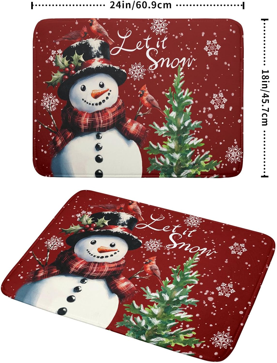 Let It Snow Winter Snowflake Red Dish Drying Mat for Kitchen Counter,Xmas Trees Snowman Cardinal Bird Drying Mat 18 x 24 Inch with High Absorbent Microfiber Drainer Mat for Coffee Bar
