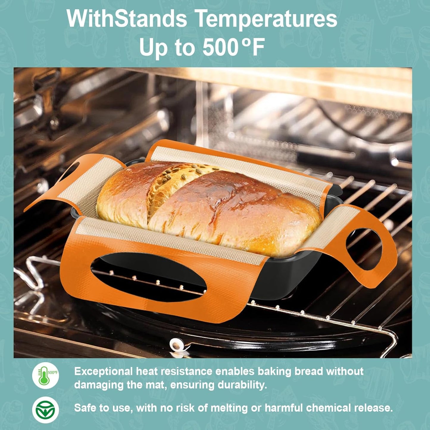 Reusable Silicone Bread Loaf Pan Liner, Food-Grade Silicone Bread Sling, Sourdough Bread Baking Mat, Non-Stick & Easy Clean Dough Transfer Tool, Fits 9x5 or 1.5lb Loaf Pans, Orange - Pack of 2