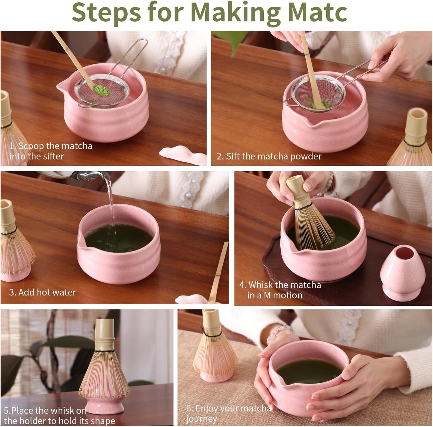Japanese Ceramic Matcha Bowl - 16oz Speckle Glaze Chawan & Whisk Stand for Perfect Froth, Dishwasher Safe Pink