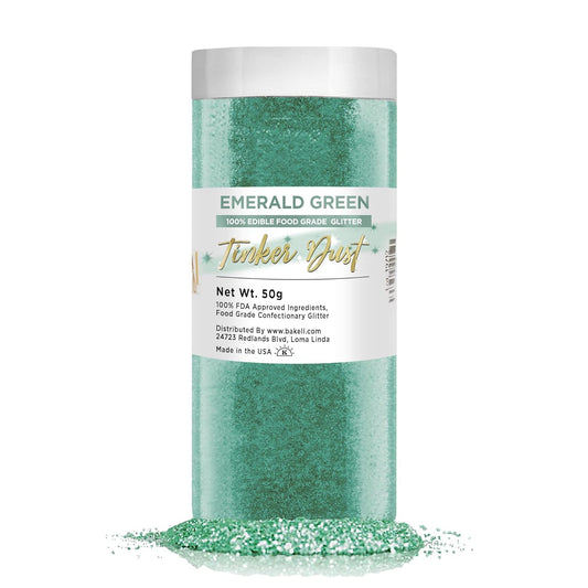 BAKELL Emerald Green Edible Glitter, 50 Grams | TINKER DUST Edible Glitter | KOSHER Certified | 100% Edible Glitter | Cakes, Cupcakes, Cake Pops, Drinks, Dessert Vegan Glitter & Dusts (50g, Emerald Green)