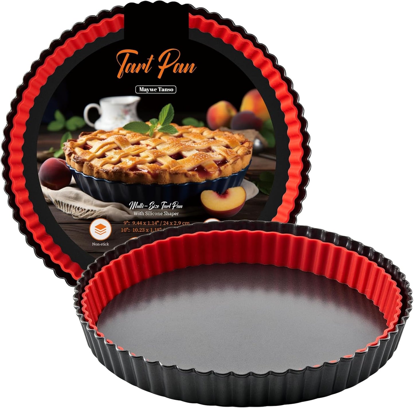 Tart Pan with Removable Bottom,9 Inch Tart and Quiche Pan,Non-stick Round Carbon Steel Deep Fluted Pie Pan with Crust Shaper Ring - Quiche Baking Dish Tart Pans For Baking Party Festival