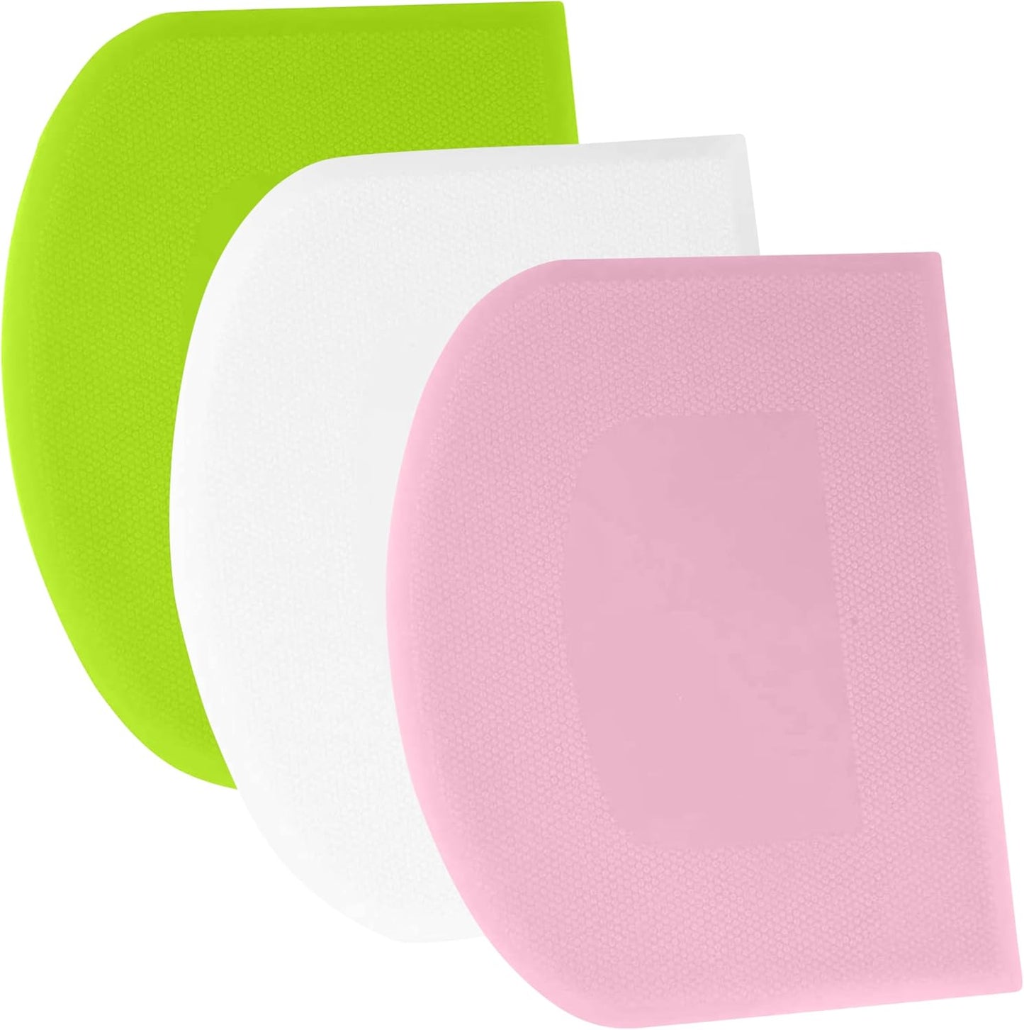 SURDOCA Dough Scraper - 3P 7.1x4.9" Plastic Flexible Bowl Scraper, Sharp Edge & Angles Cake Scraper. Non-Slip Bakeware Decorating Tools Sculpting & Modeling Tools - Pink+White+Green
