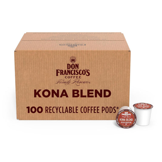 Don Francisco's Kona Blend Coffee - 100 K-Cup Compatible Single-Serve Pods - 10% Hawaiian - Recyclable through TerraCycle - Compatible with Keurig Brewers