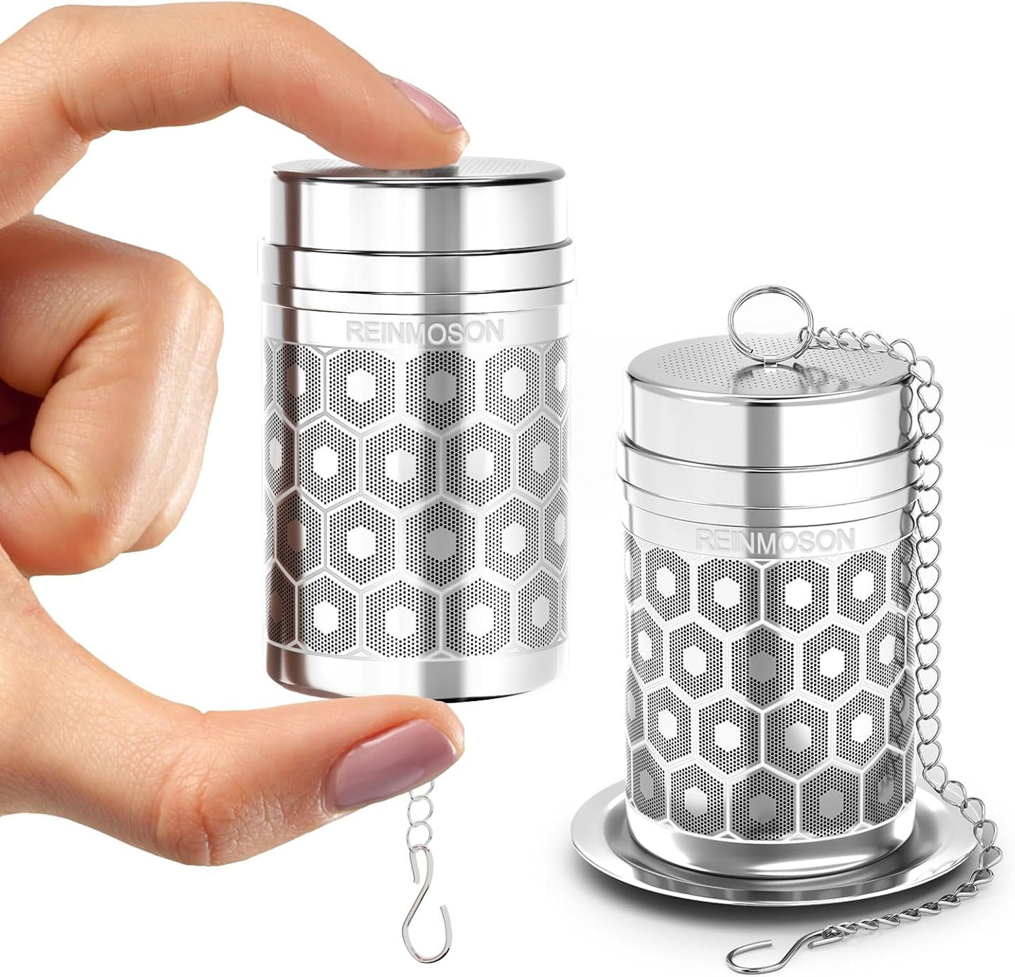 2 Pack Reinmoson Mini Tea Strainers for Loose Tea, Extra Fine Mesh Tea Infuser, 304 Stainless Steel & Updated Slim Threaded Lid, Loose Leaf Tea Steeper for Black Tea, Rooibos, etc