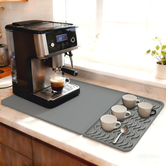 2-in-1 Coffee Bar Mat & Tamping Mat - 24”x16”Non-Slip Silicone Mats for Coffee Machines, Countertop, Bars, Kitchen Counter