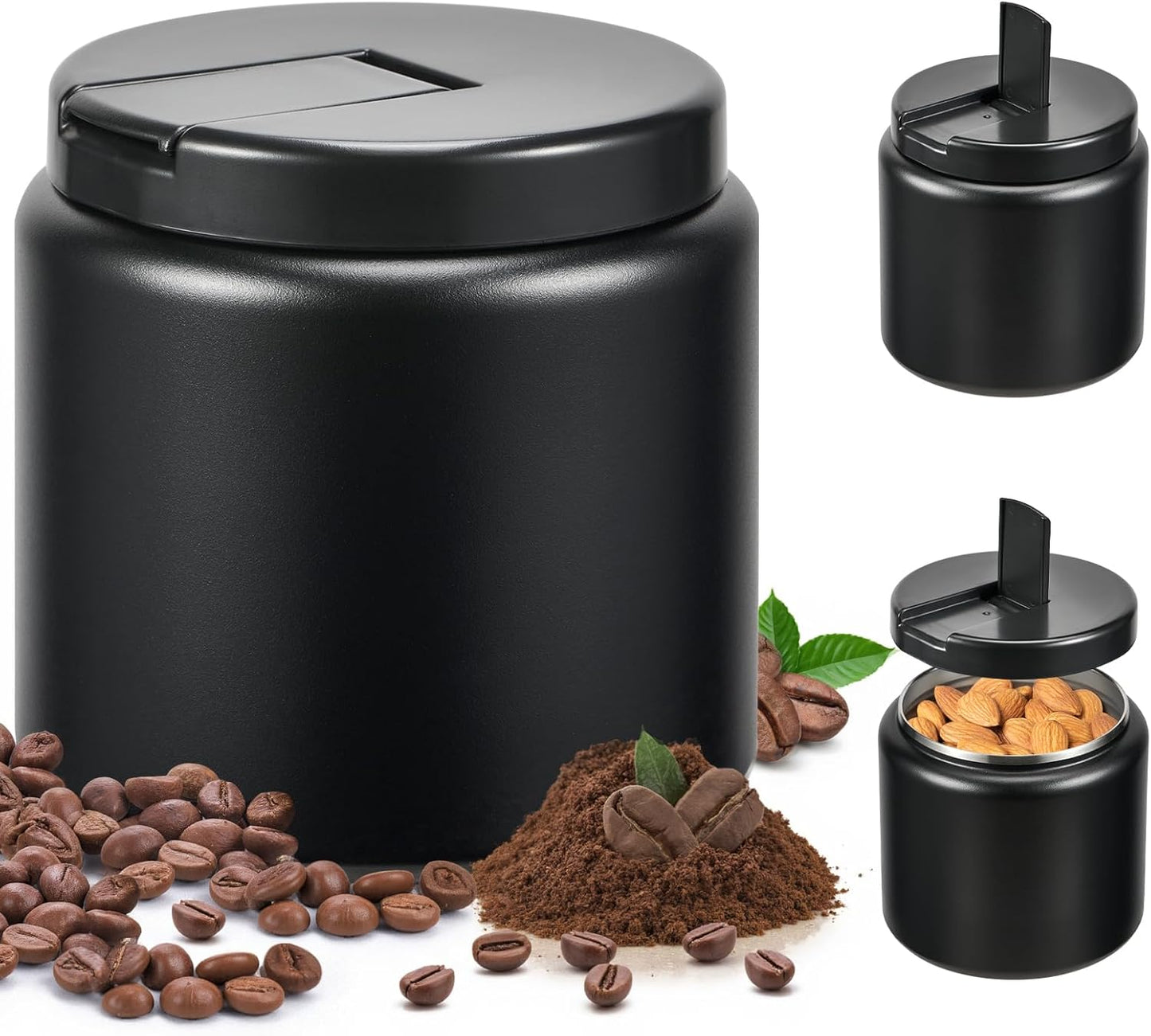 Coffee Canister, Premium Large Stainless Steel Insulated Vacuum Coffee Bean Storage Container Travel Jar, Kitchen Food Airtight Coffee Grounds Container for Tea, Sugar, Flour (26oz-Black)